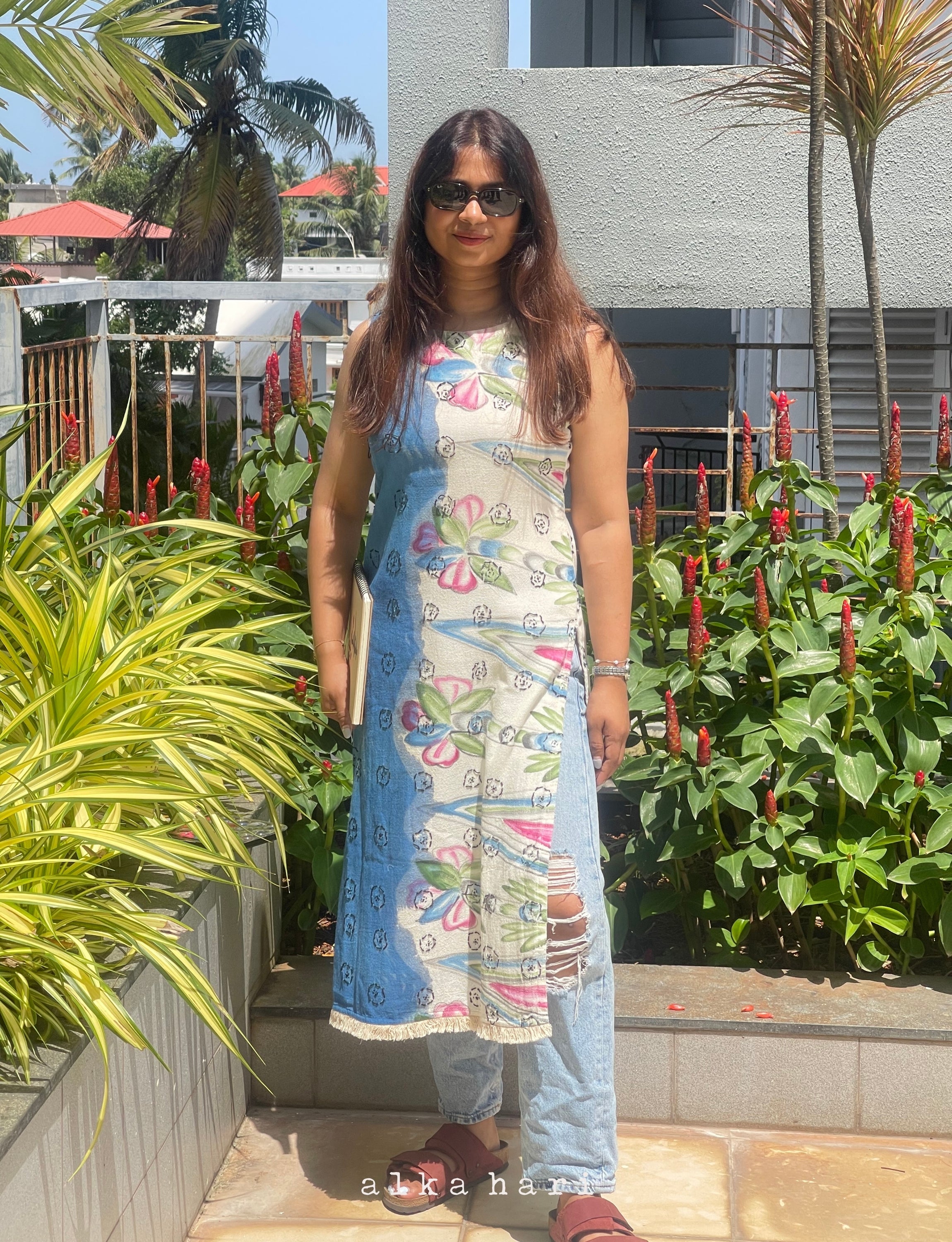 Blue Handpainted Kurta