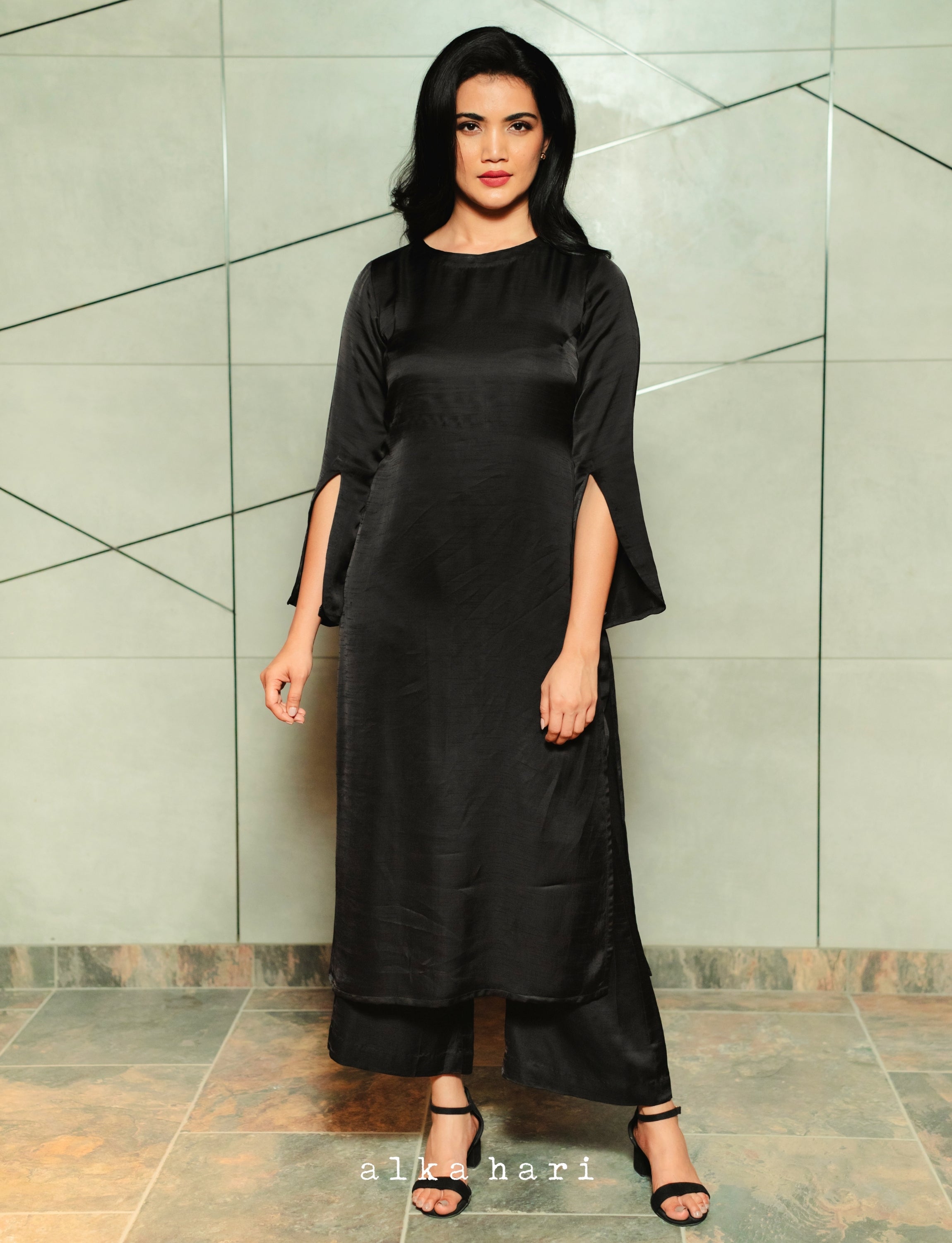 Black Dupion Silk Kurta