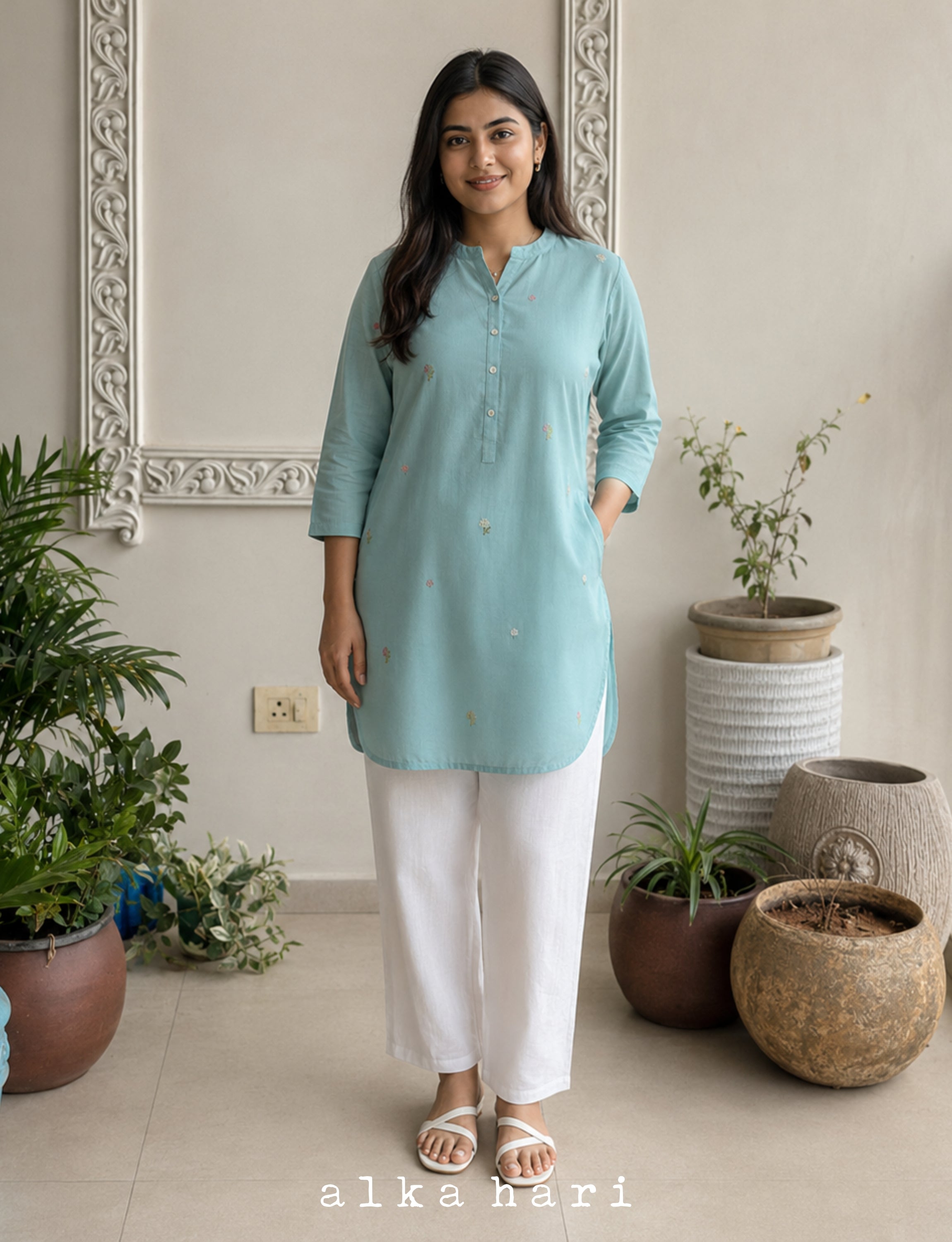 Turqouise Flora Embroidered Tunic