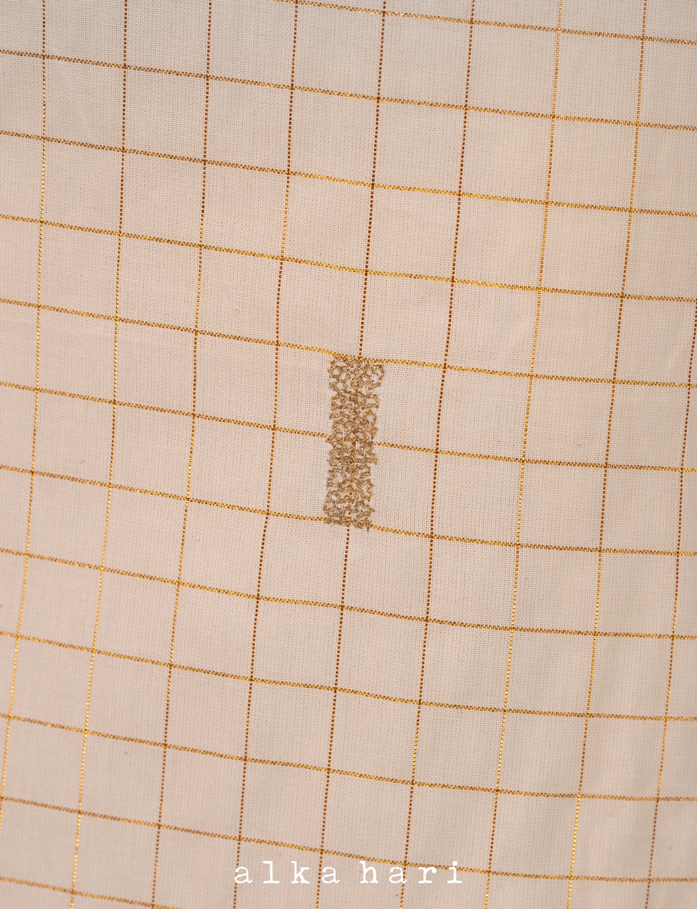 Off White Golden Checkered Anarkali