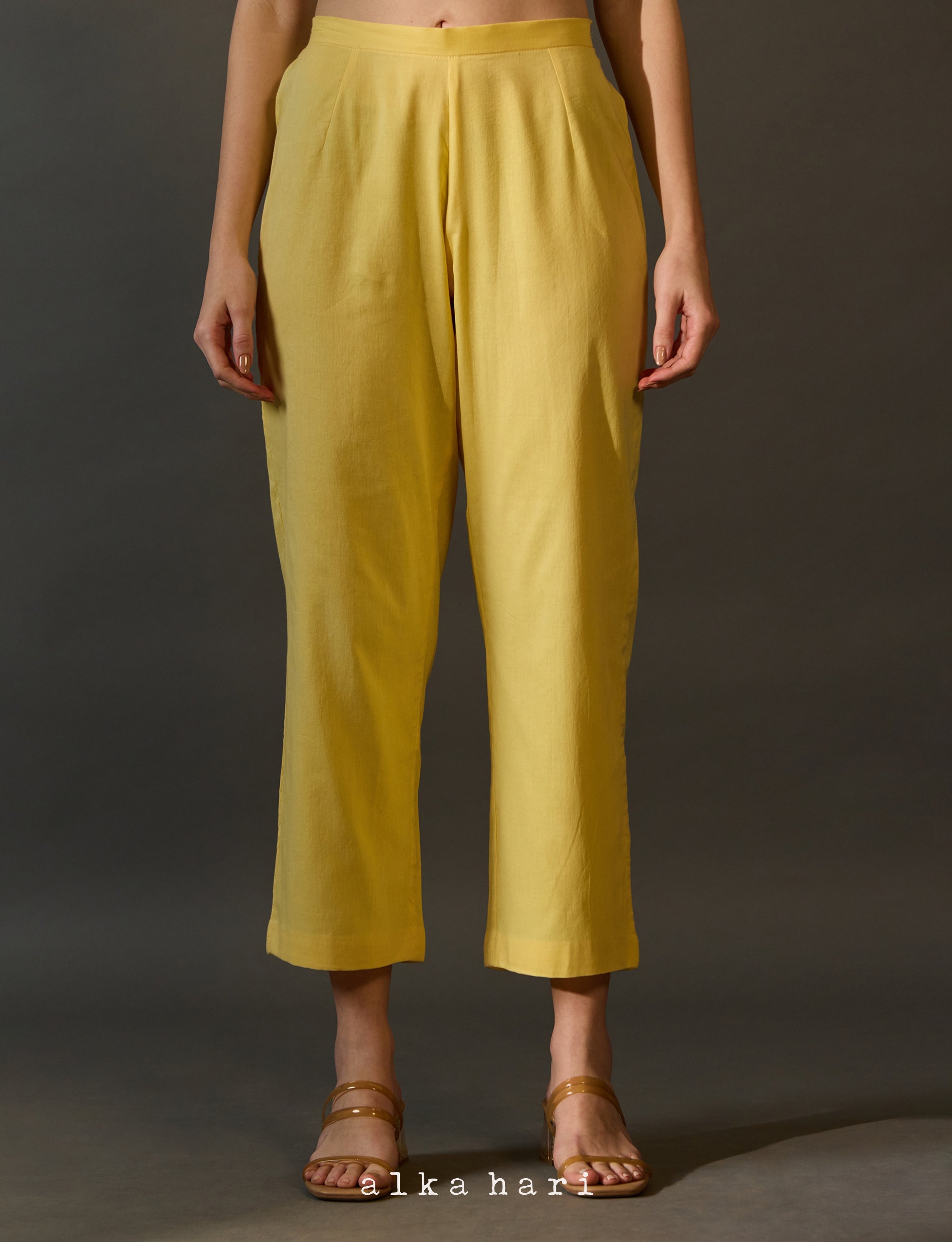 Pastel Yellow Cotton Palazzo Pants