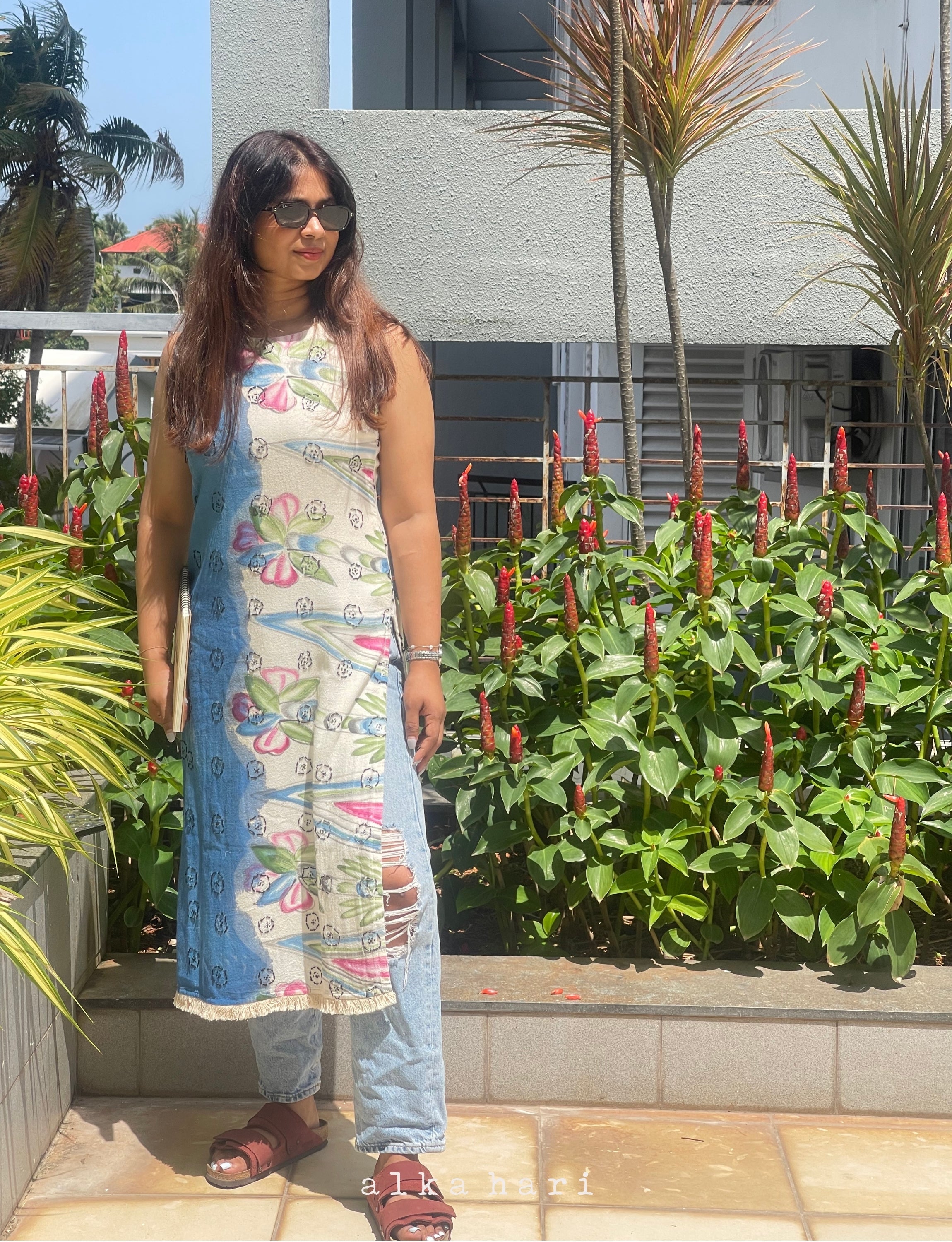 Blue Handpainted Kurta