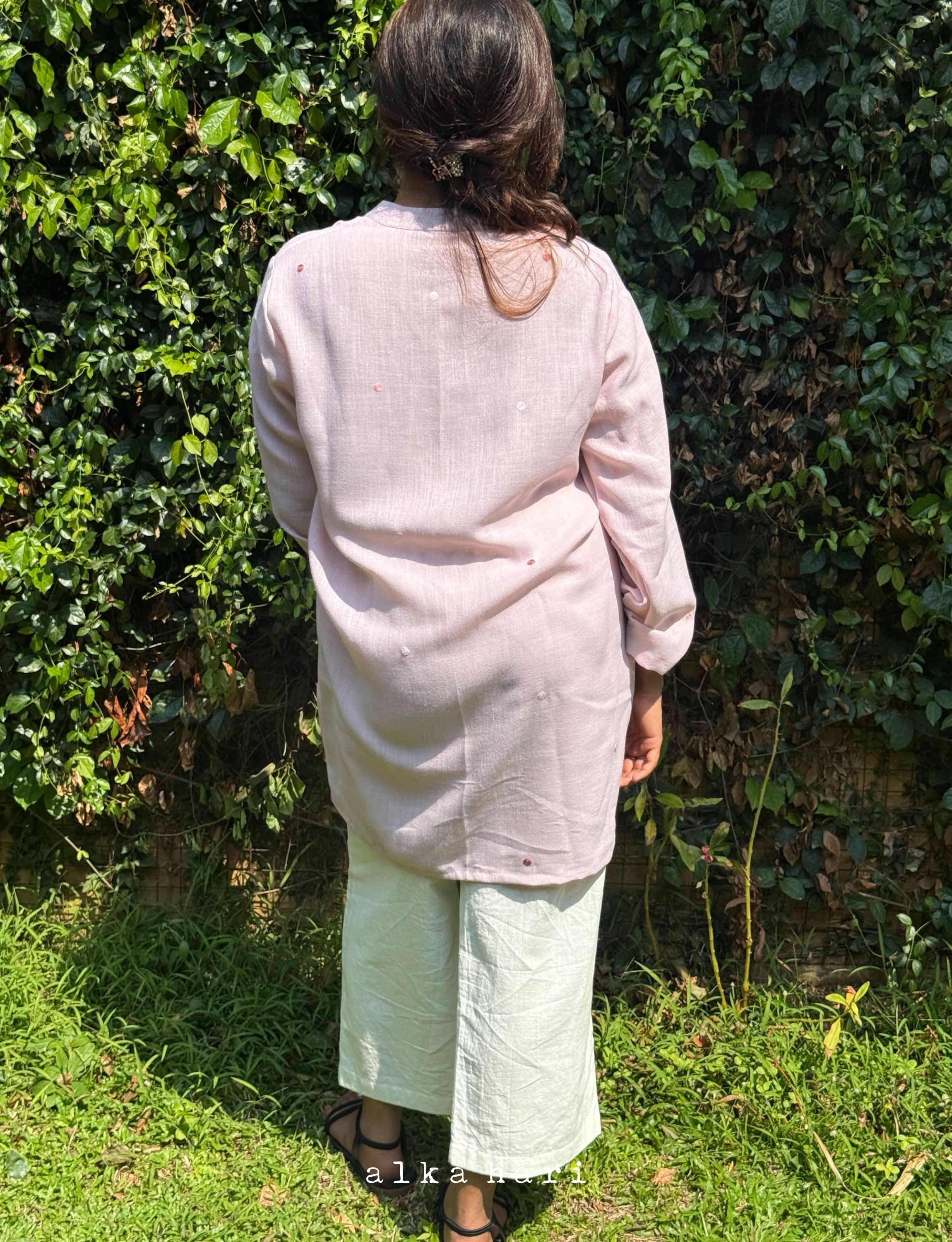 Light Pink Polka Dot Short Kurta