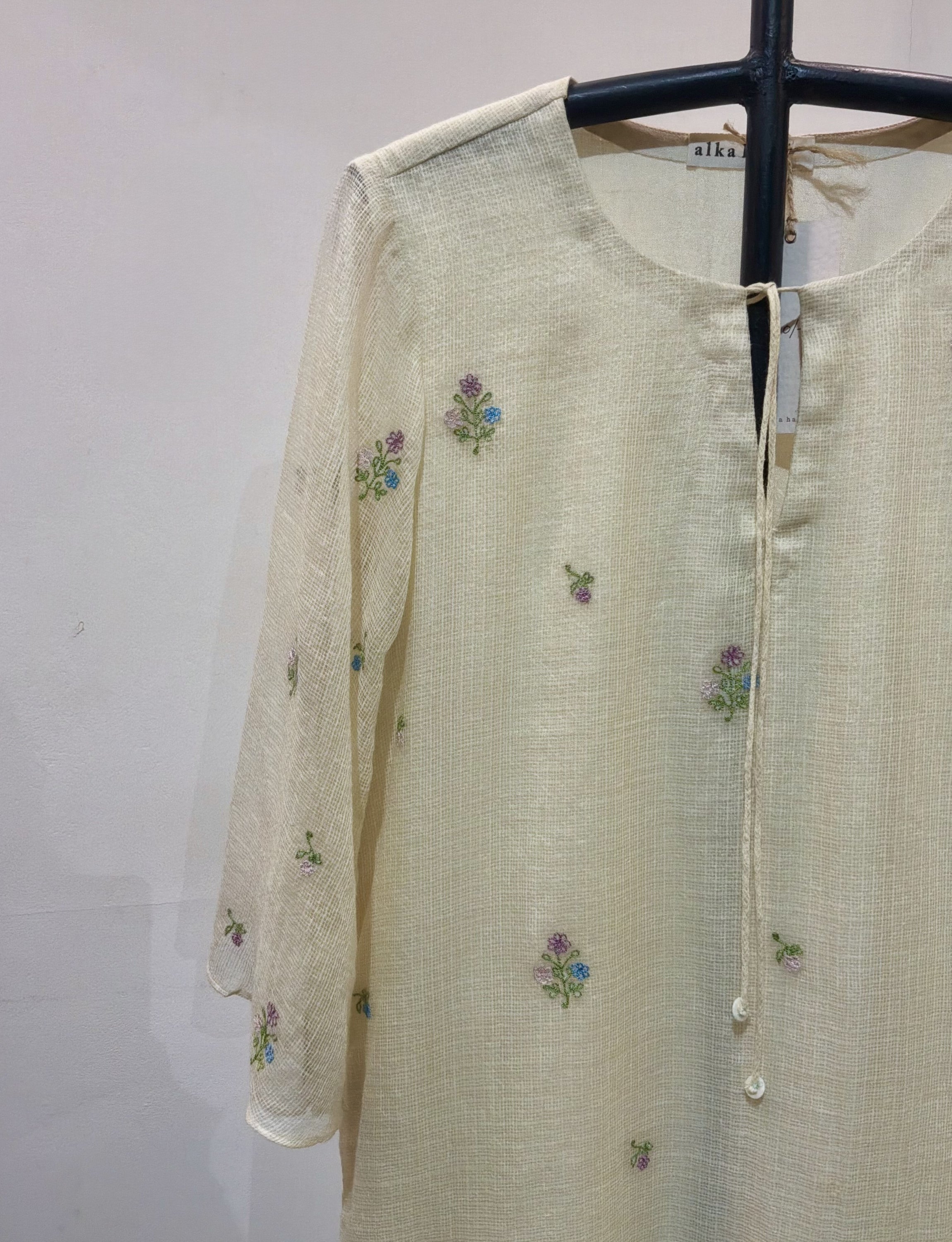 Off-White Floral Embroidered Kota dress