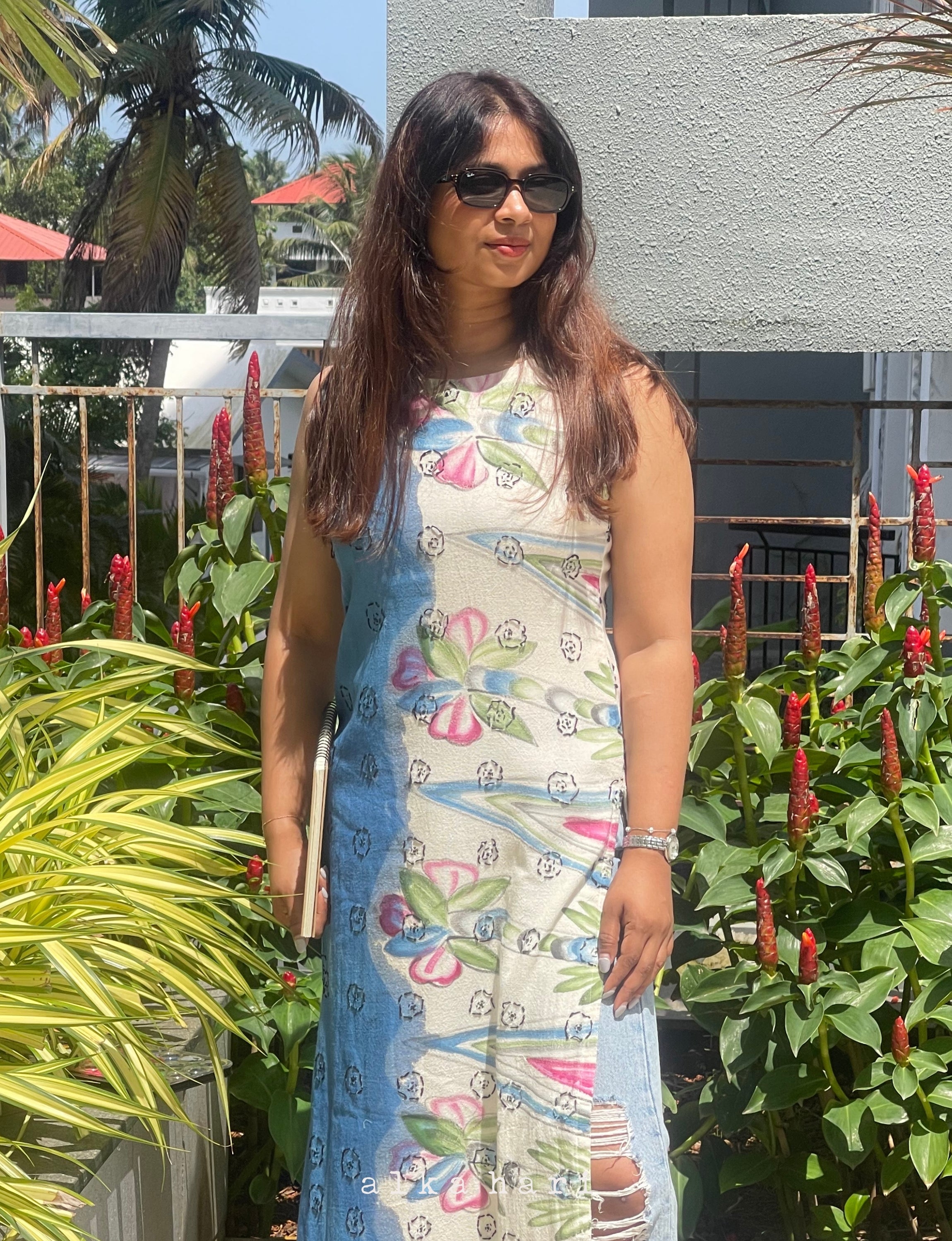 Blue Handpainted Kurta