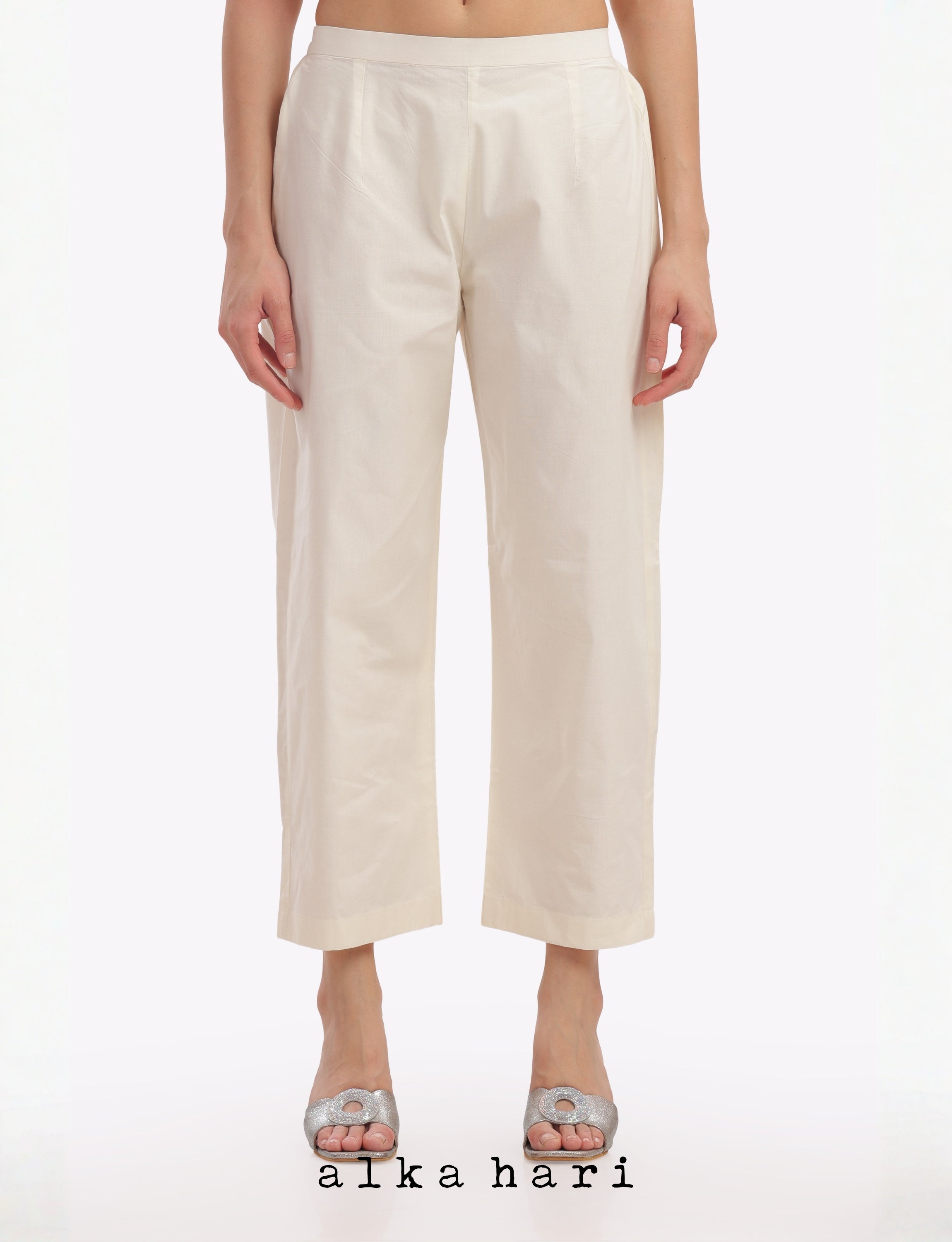 White Cotton Airy Palazzo Pants