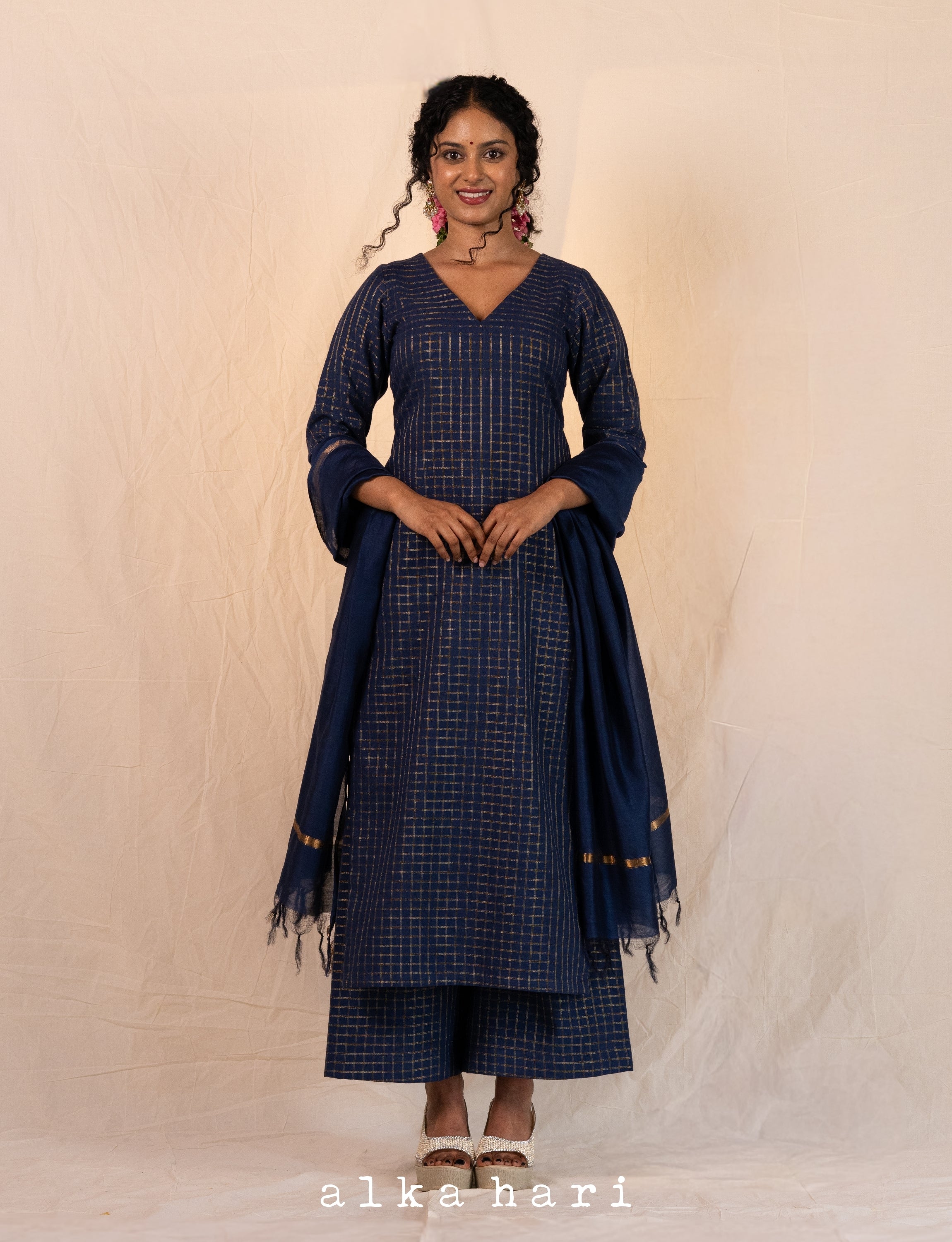 Blue Double Checkered Kurta
