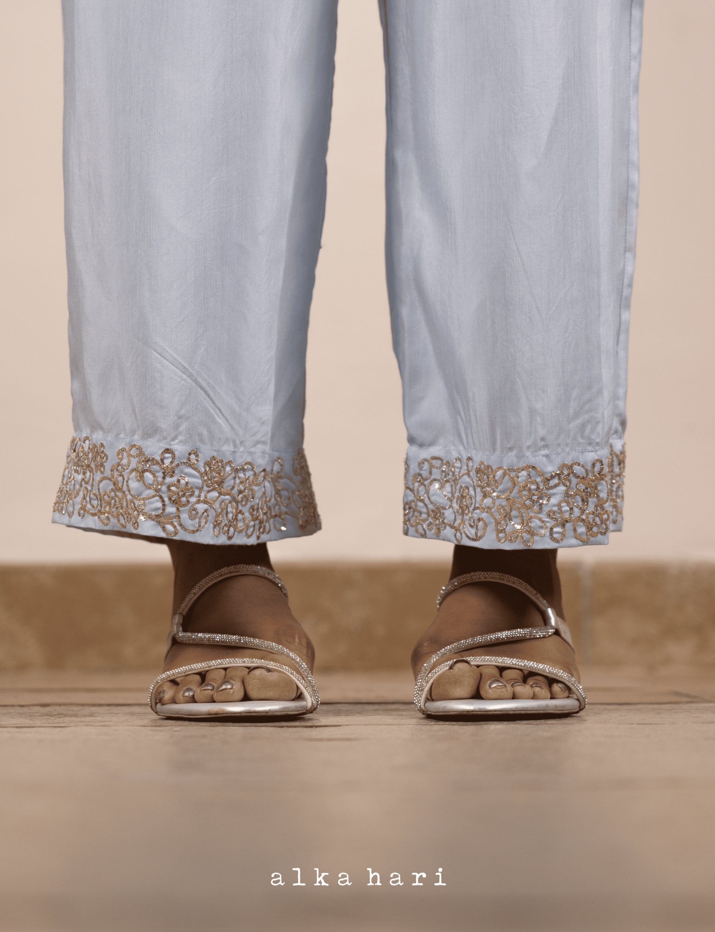 Powder Blue Mukaish Palazzo Pants