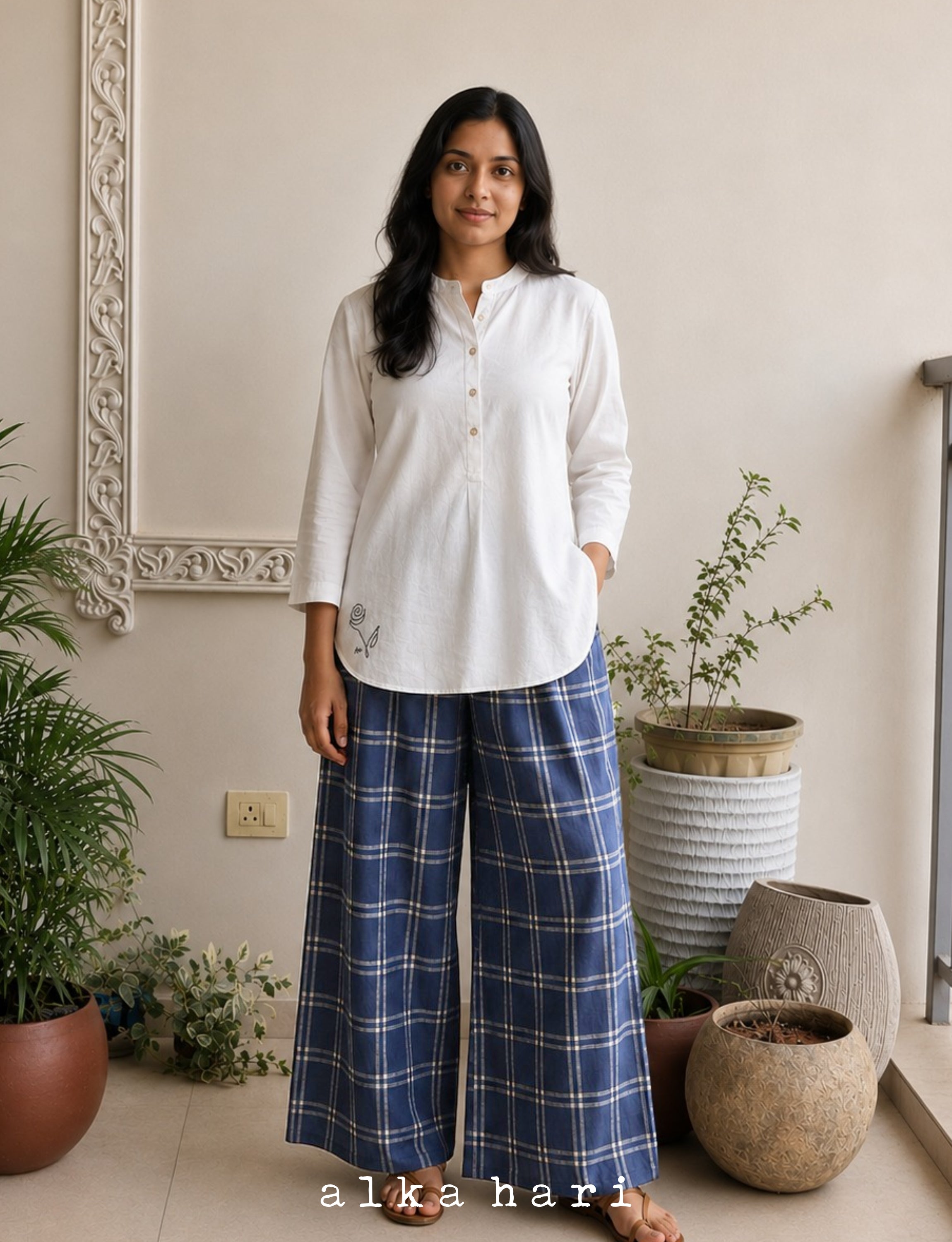 White Khadi Tunic with Floral Embroidery
