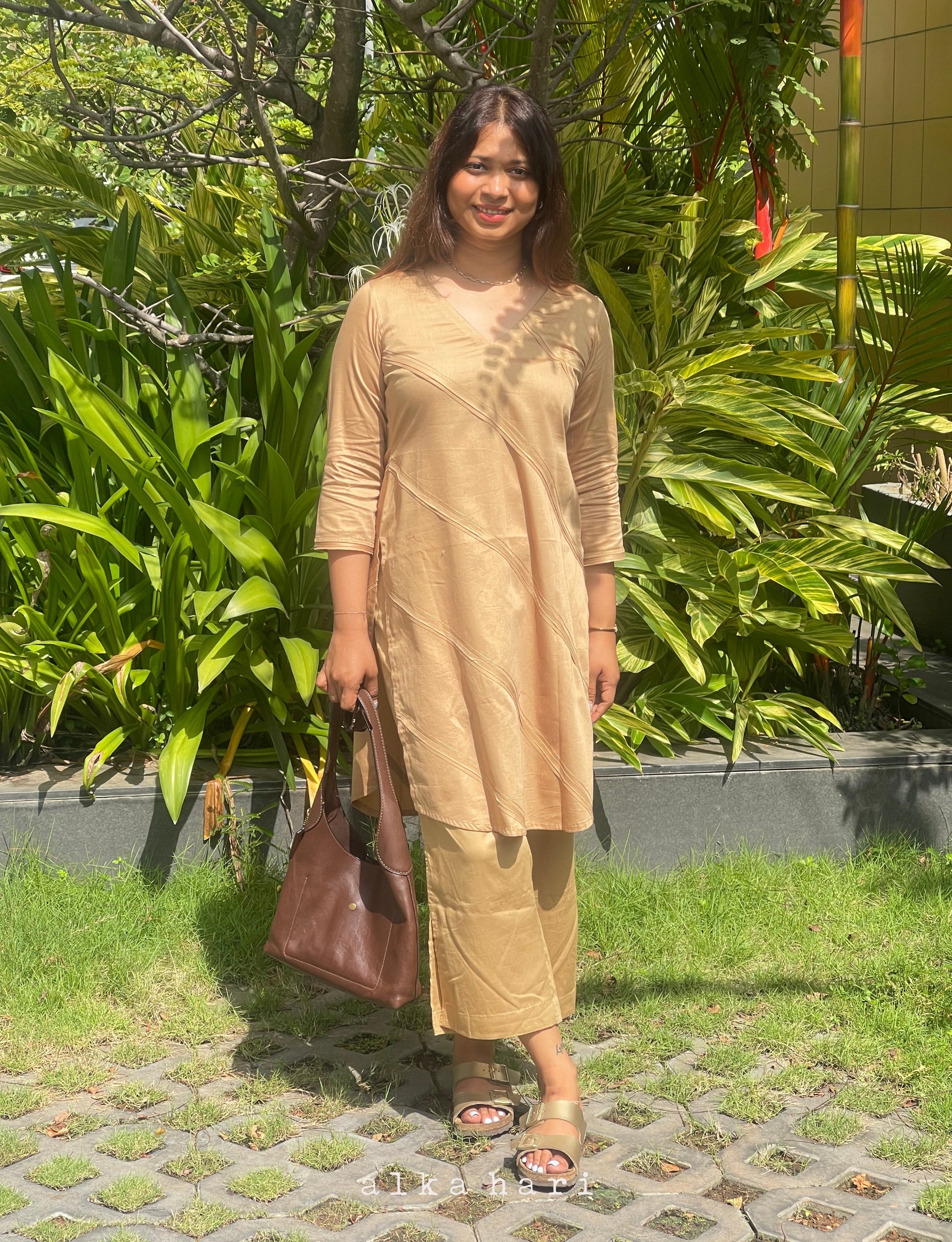 Beige Cotton Satin Kurta