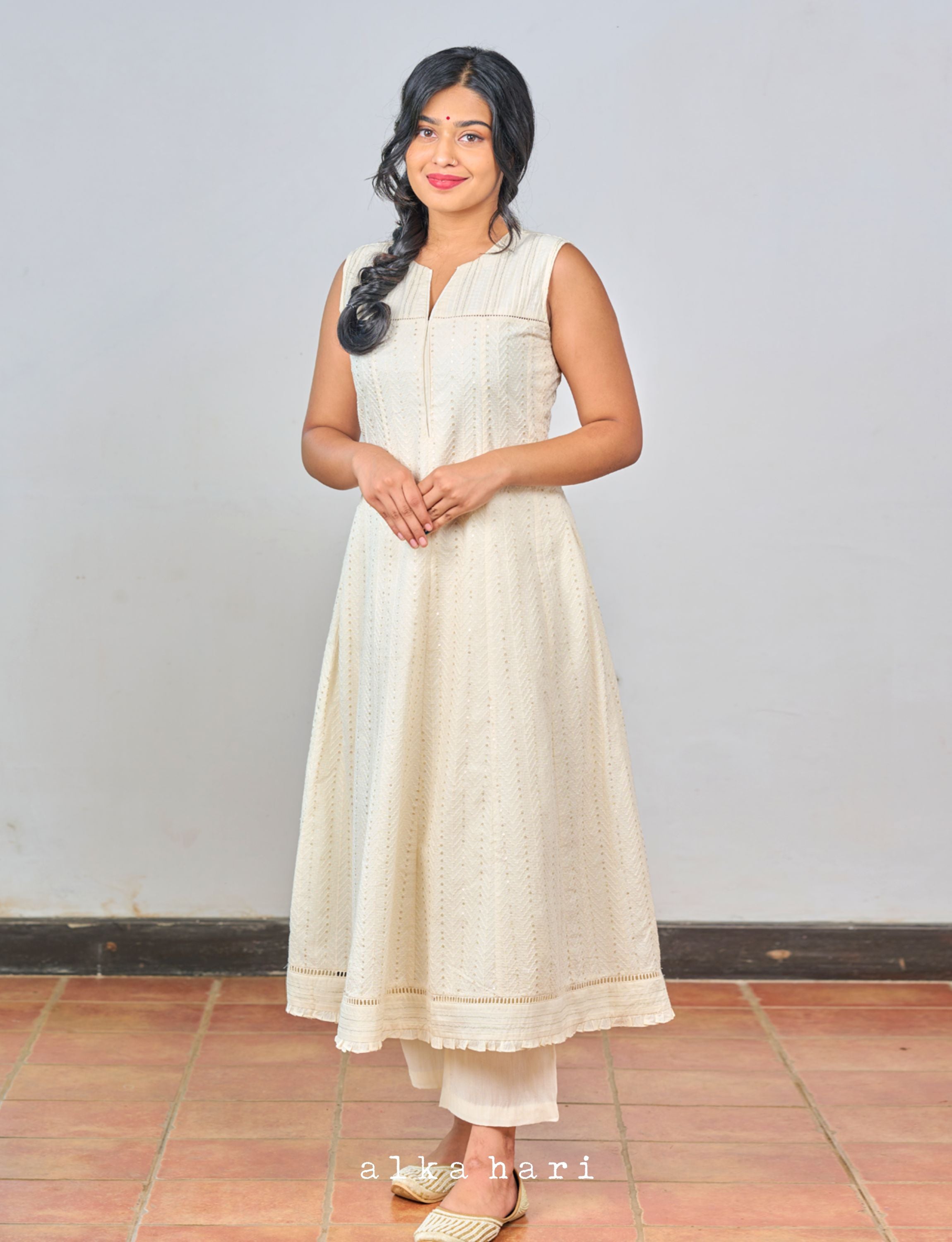 Off White Embroidered Yoke Anarkali