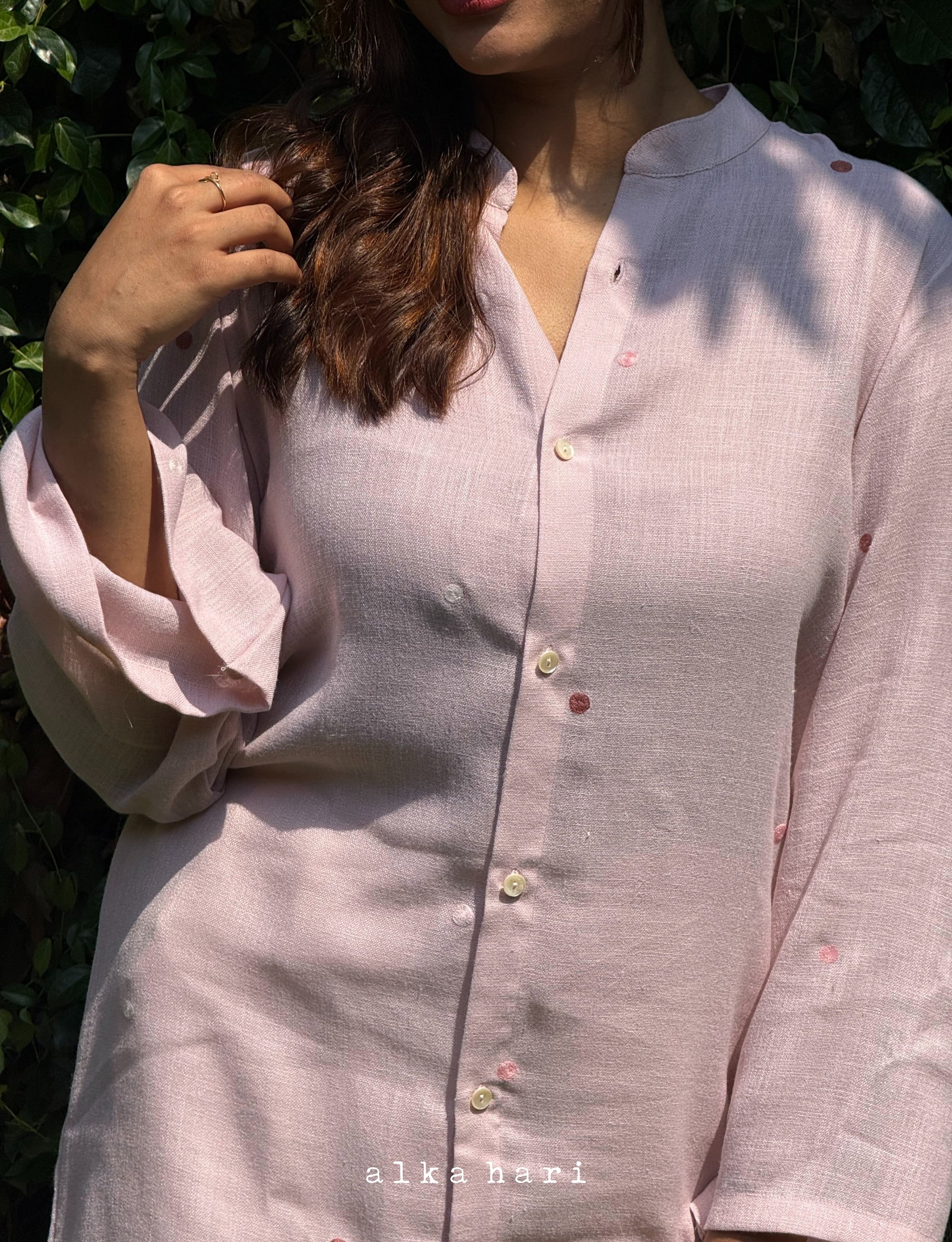 Light Pink Polka Dot Short Kurta