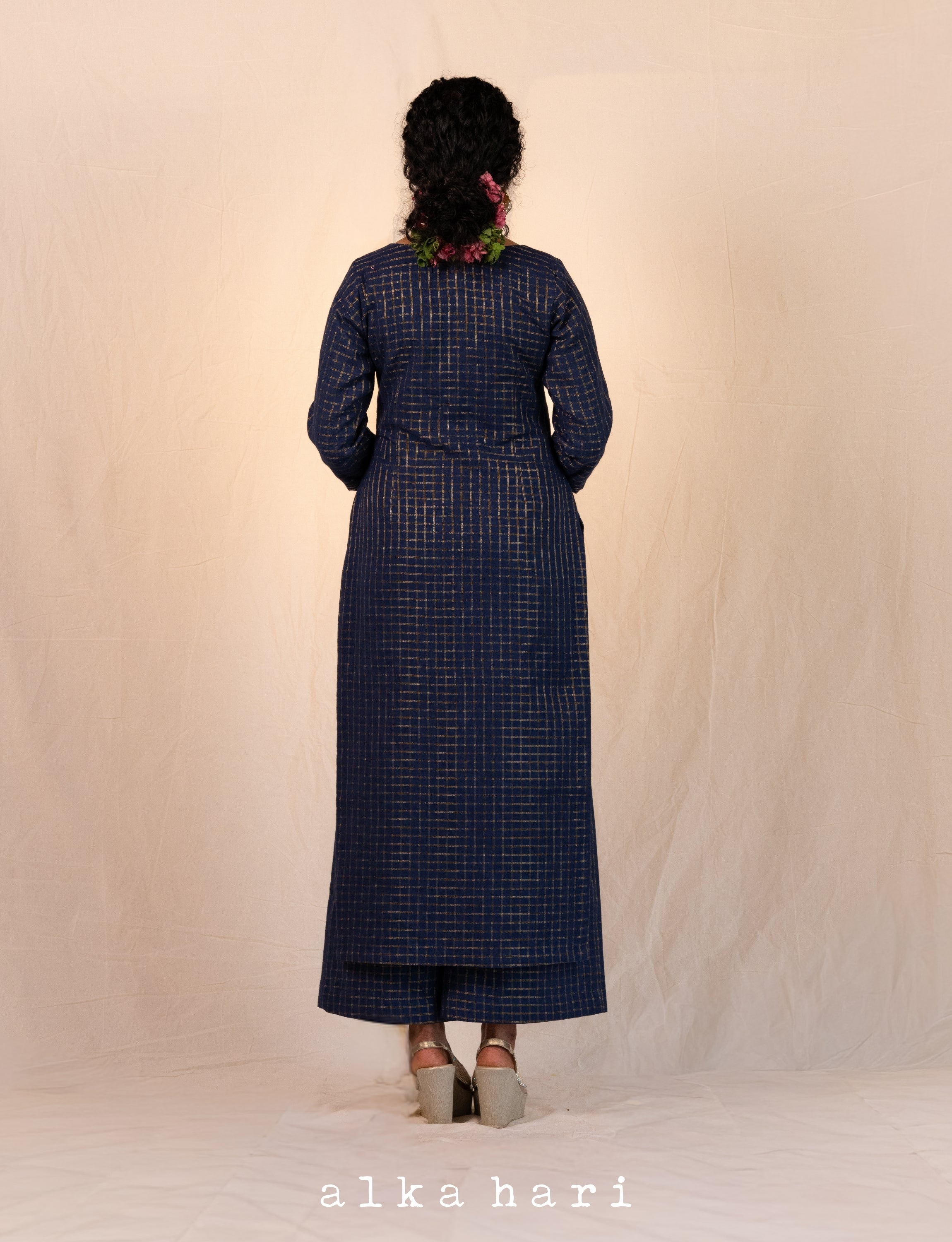 Blue Double Checkered Kurta