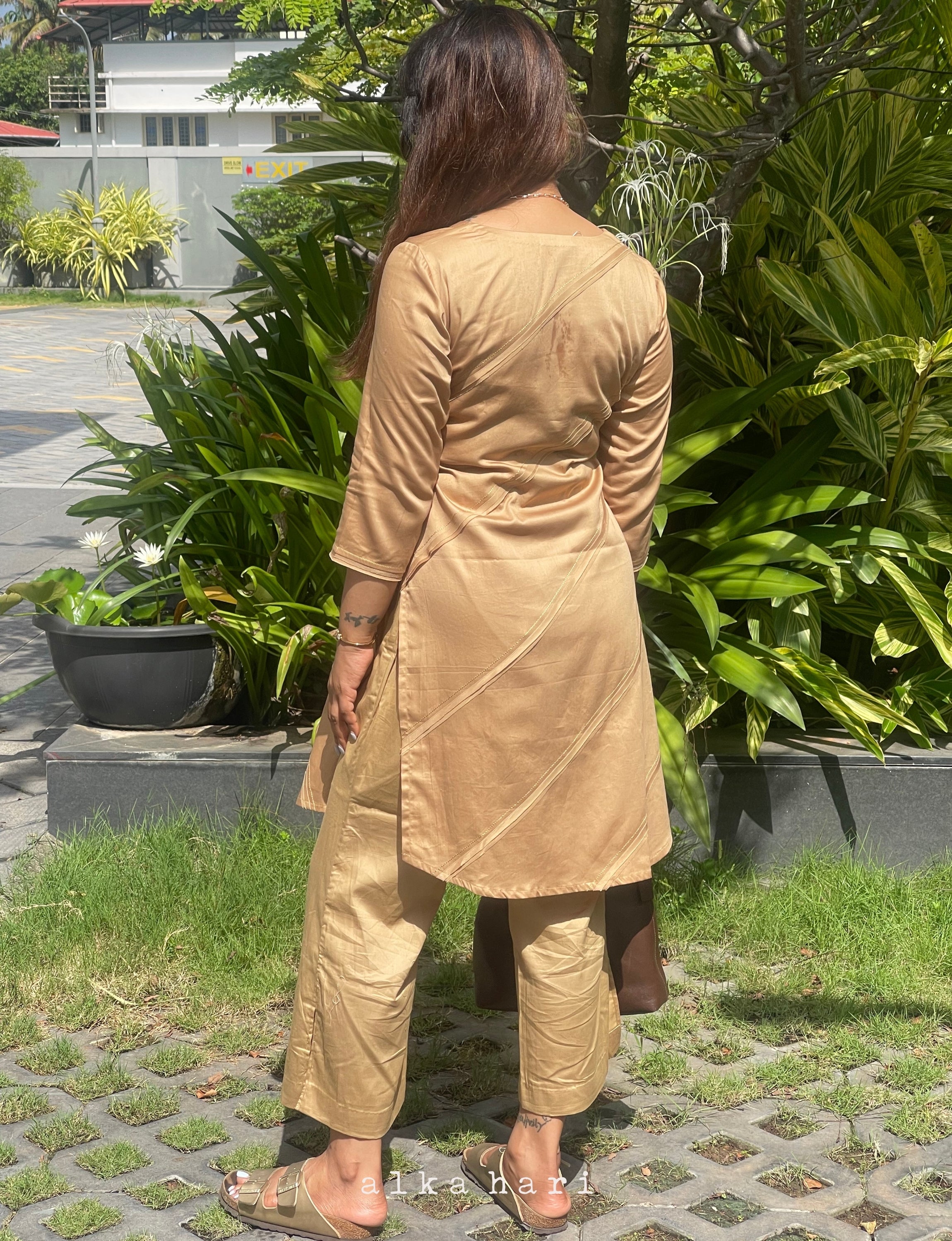 Beige Cotton Satin Kurta