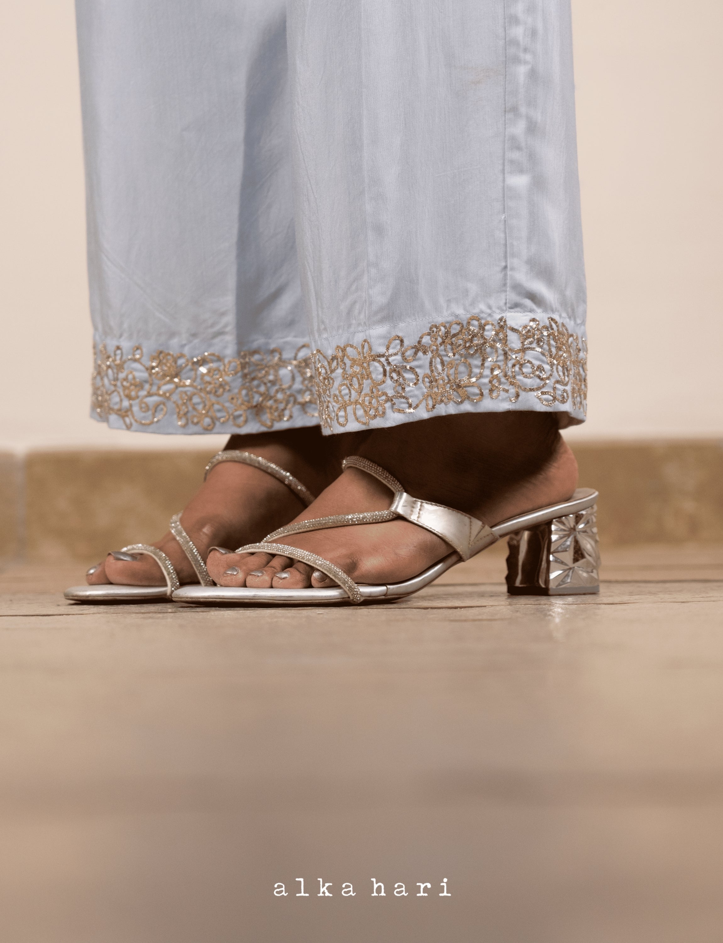 Powder Blue Mukaish Palazzo Pants