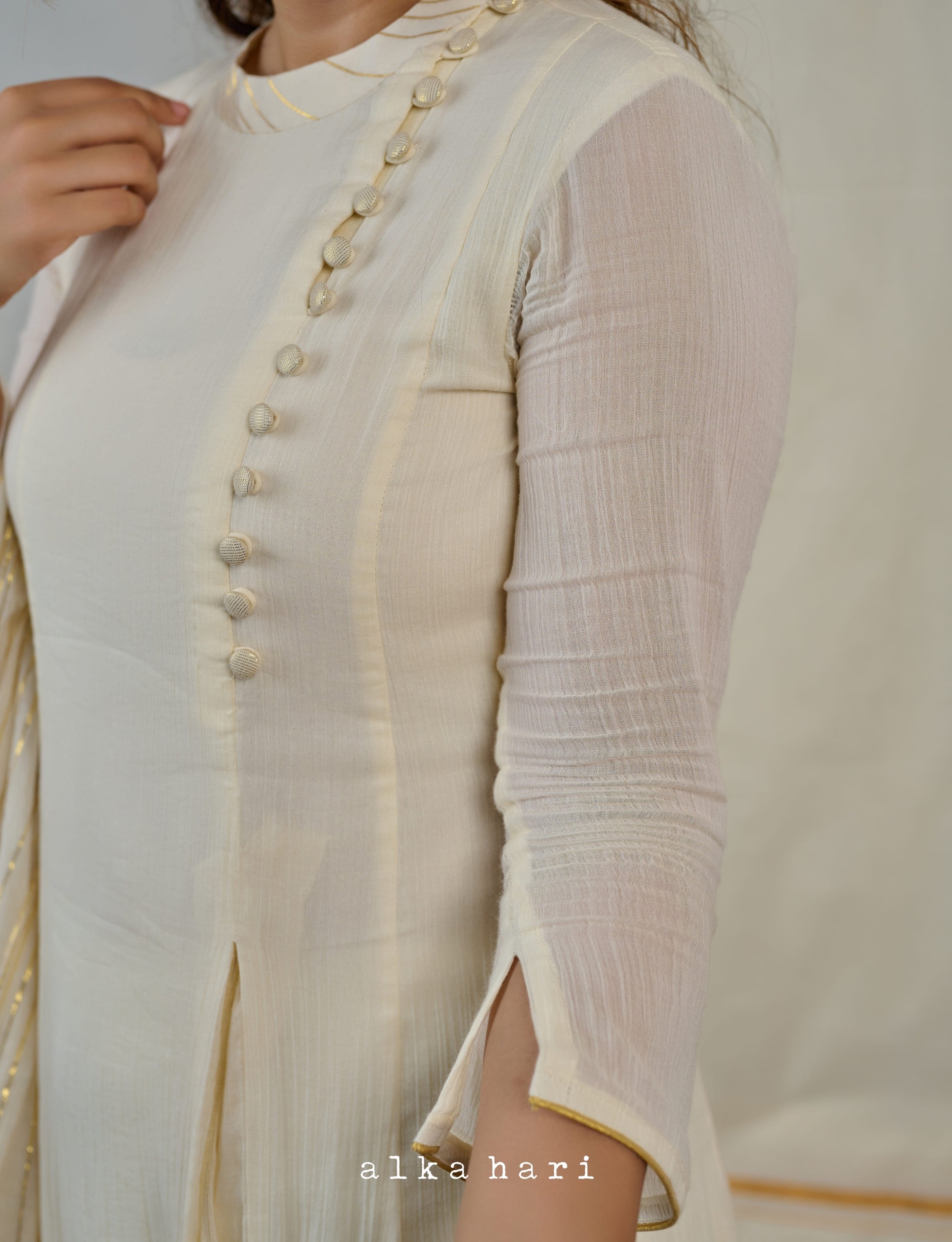 Off White Pleated Anarkali