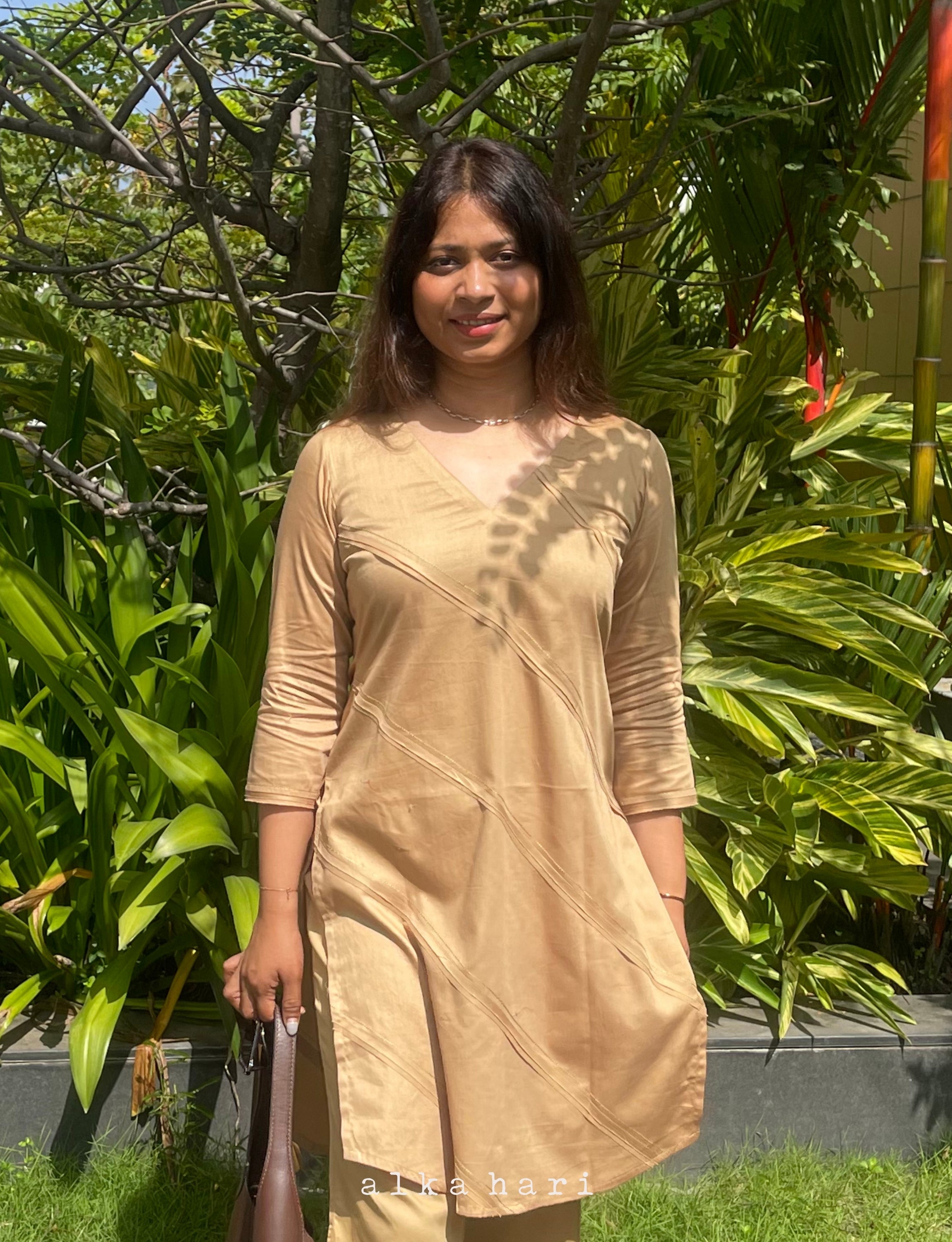 Beige Cotton Satin Kurta
