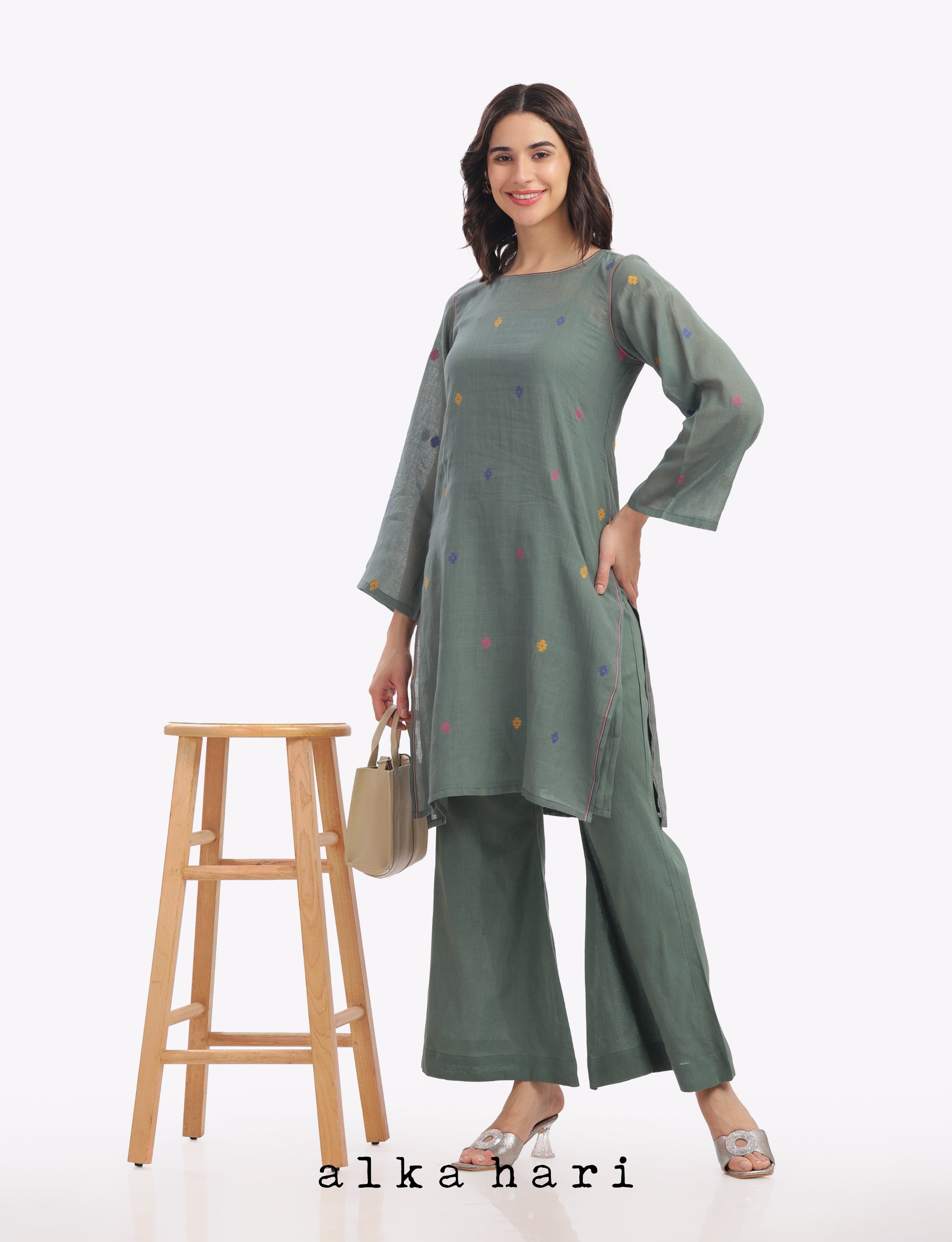 Grey Kurta with Slip