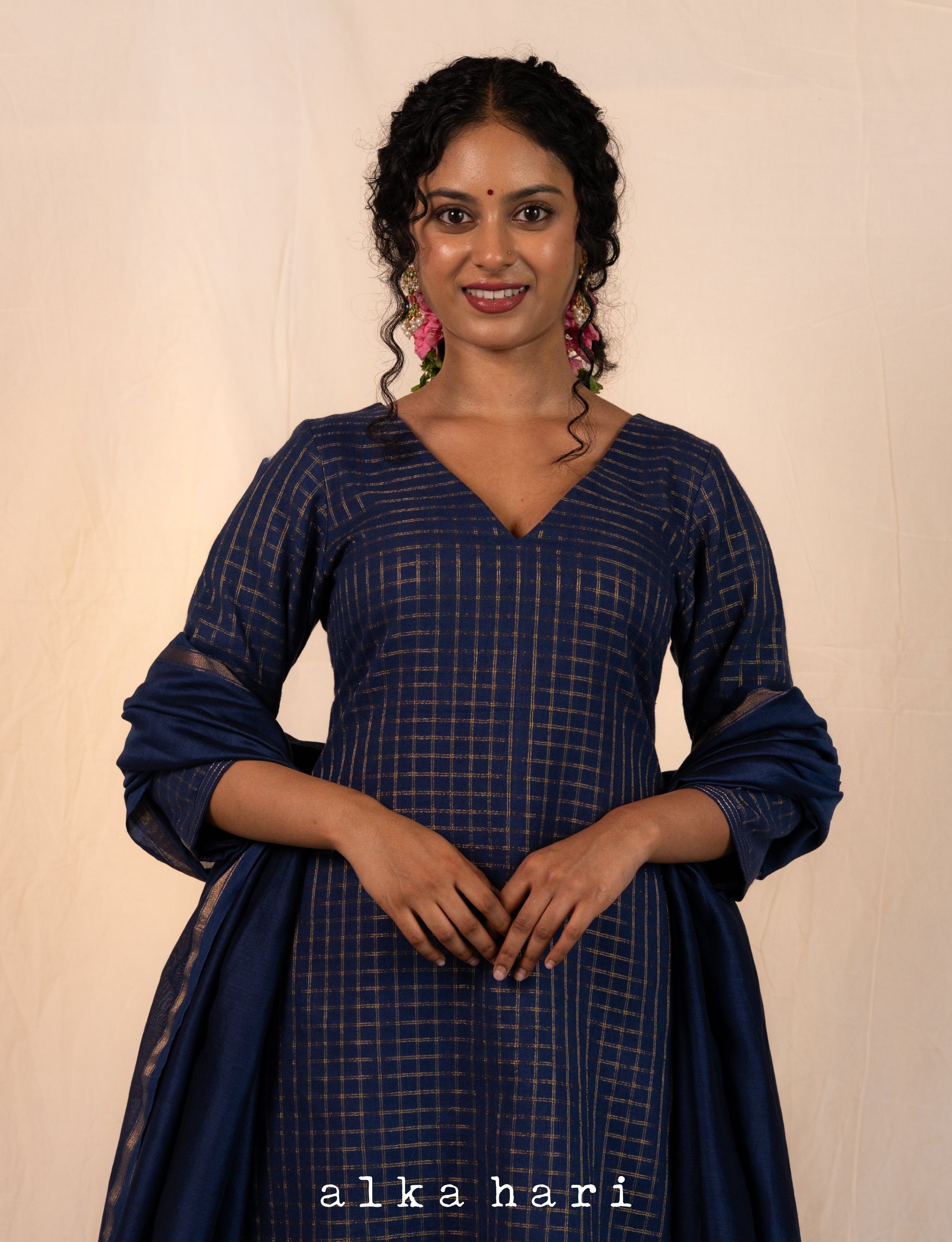 Blue Double Checkered Kurta