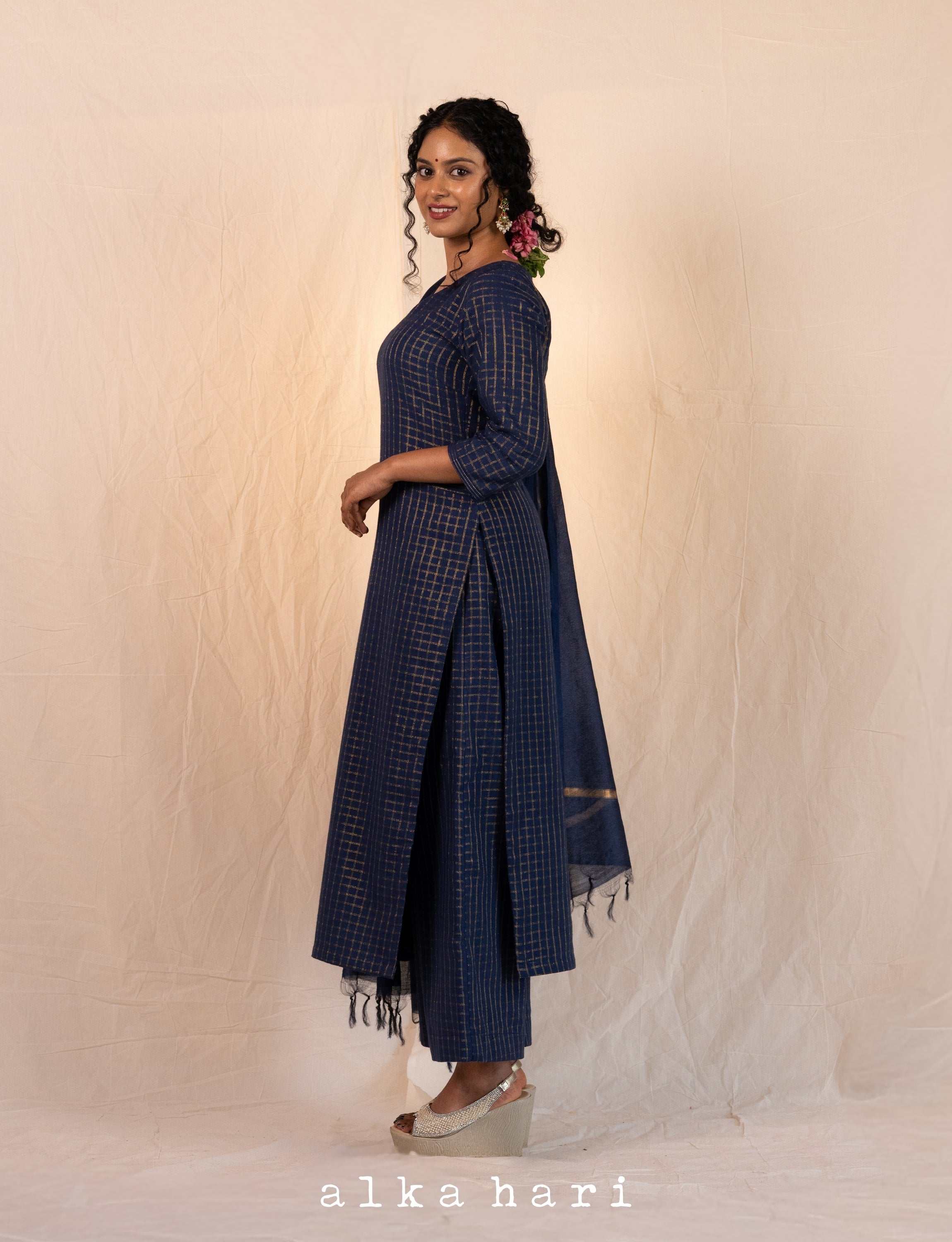 Blue Double Checkered Kurta