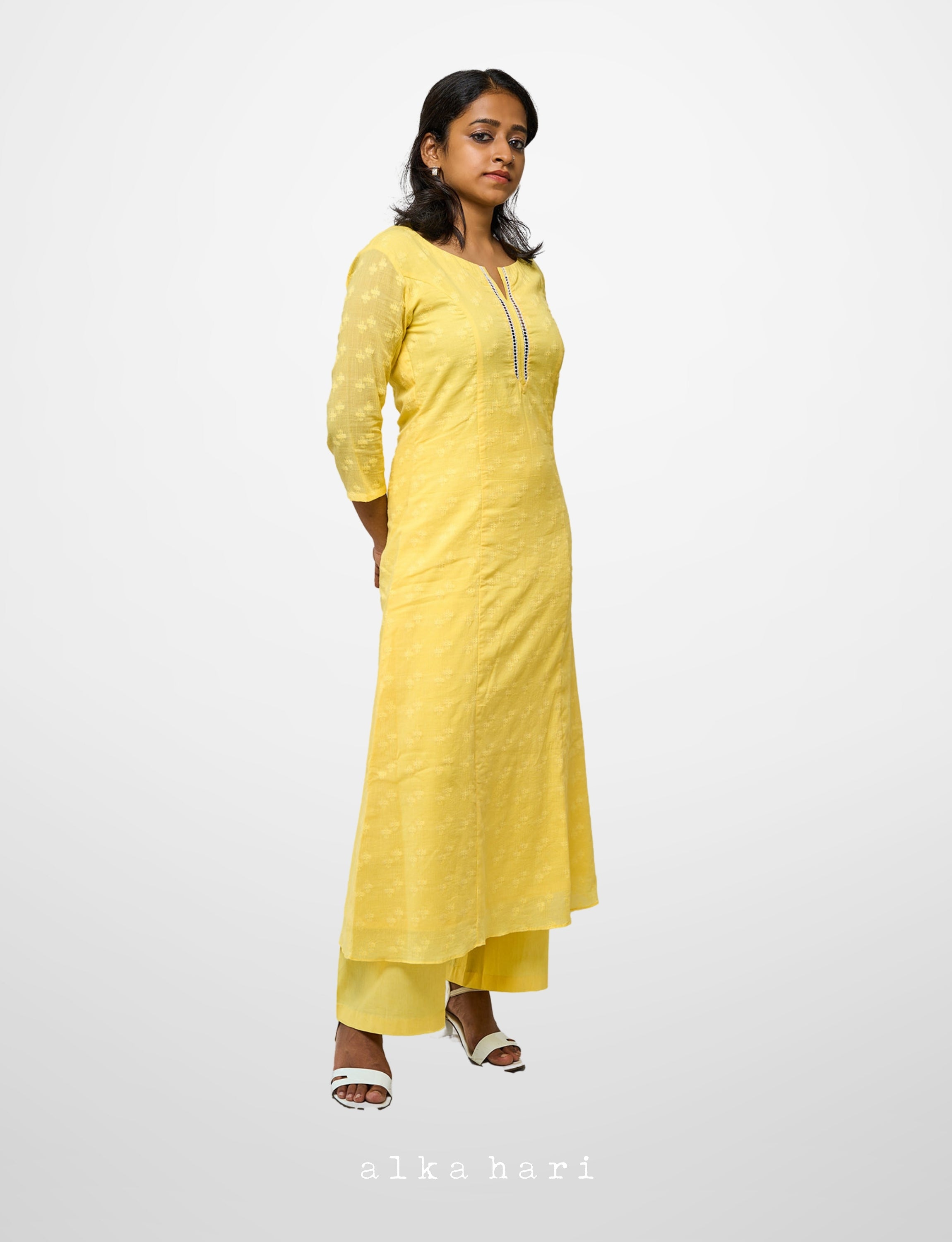 Yellow anarkali with lace details set