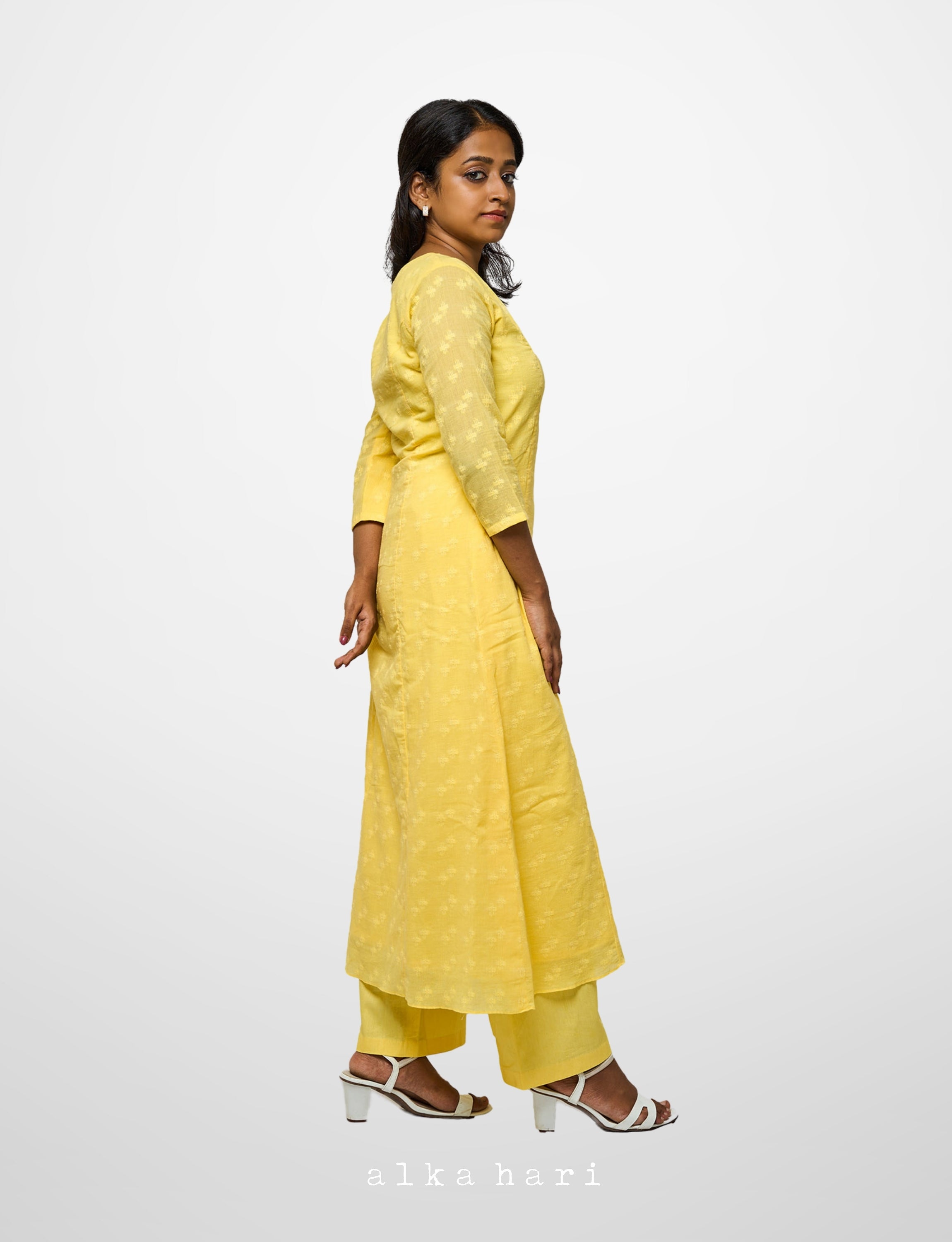 Yellow anarkali with lace details set