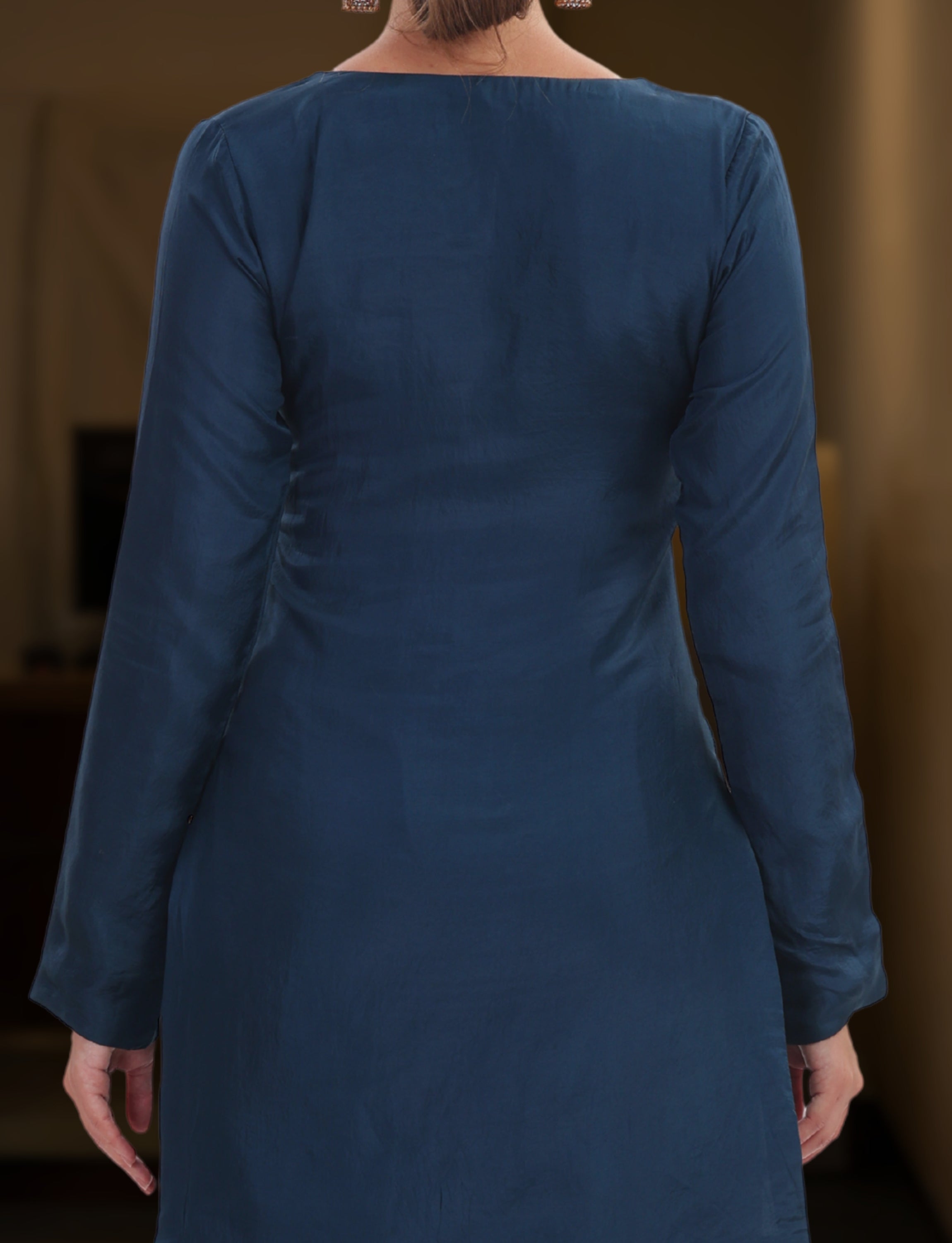 Indigo Silk Embroidered Short Kurta