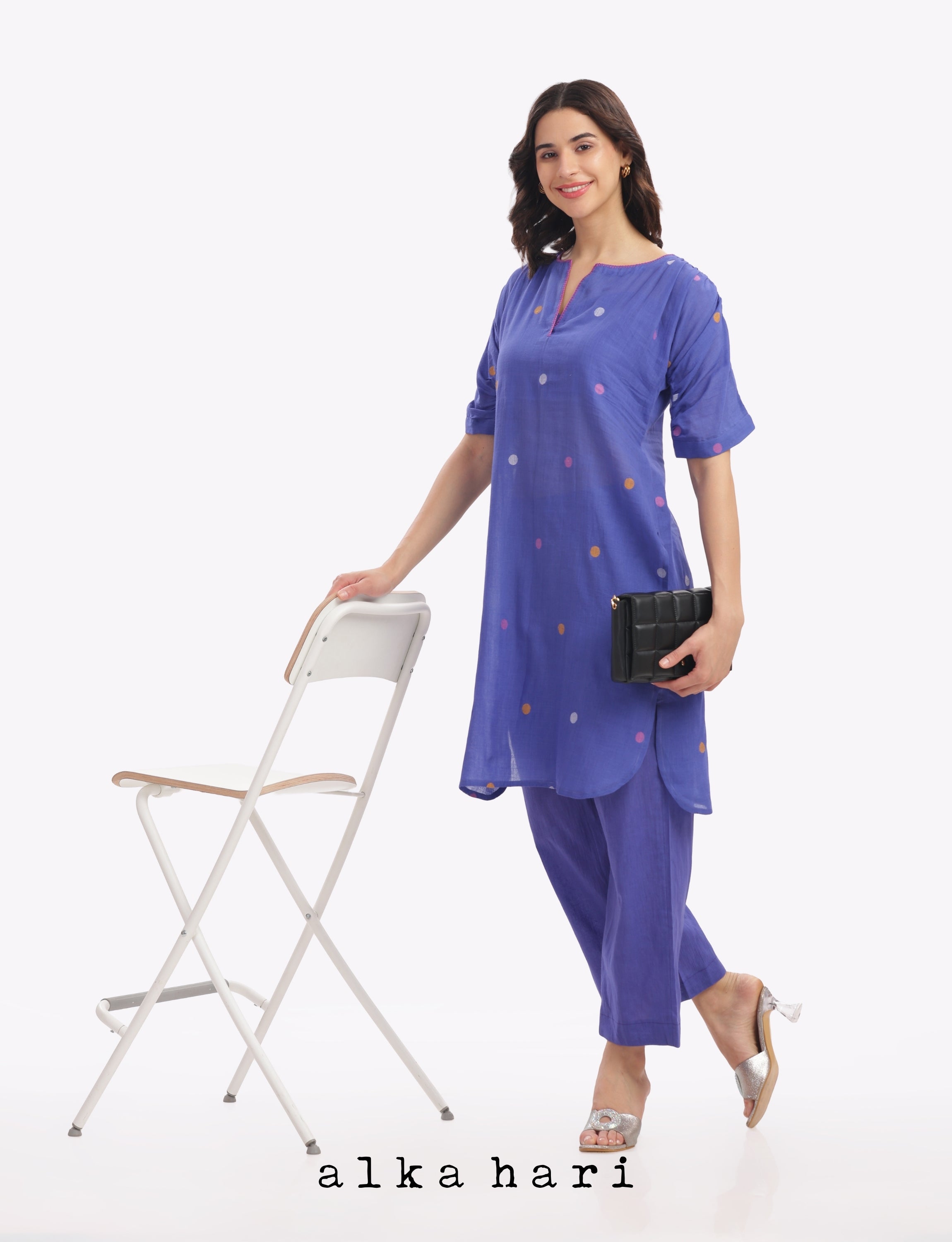 Purple Polka Dot Short Kurta