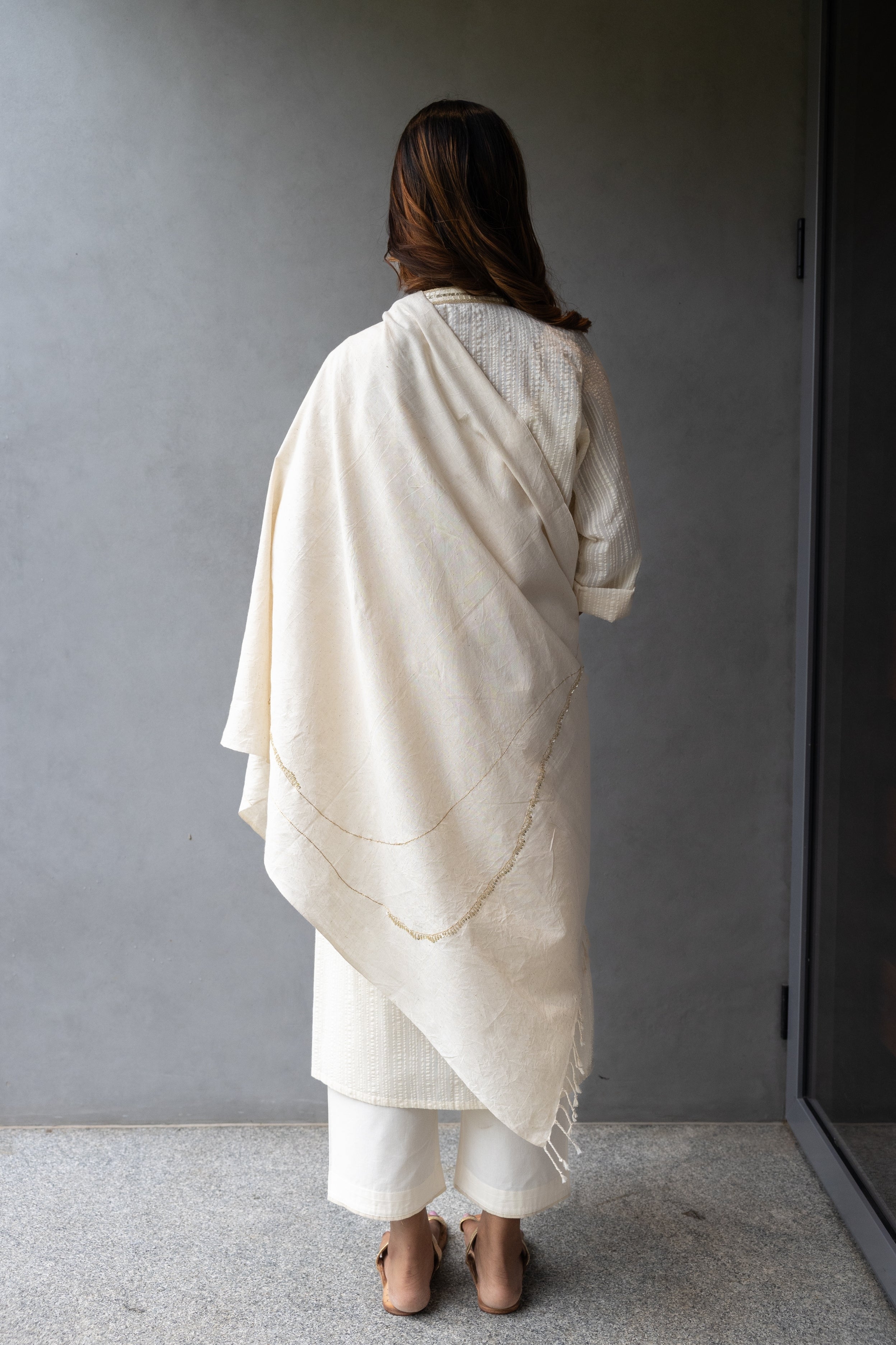 Off White Collared Seersucker Kurta