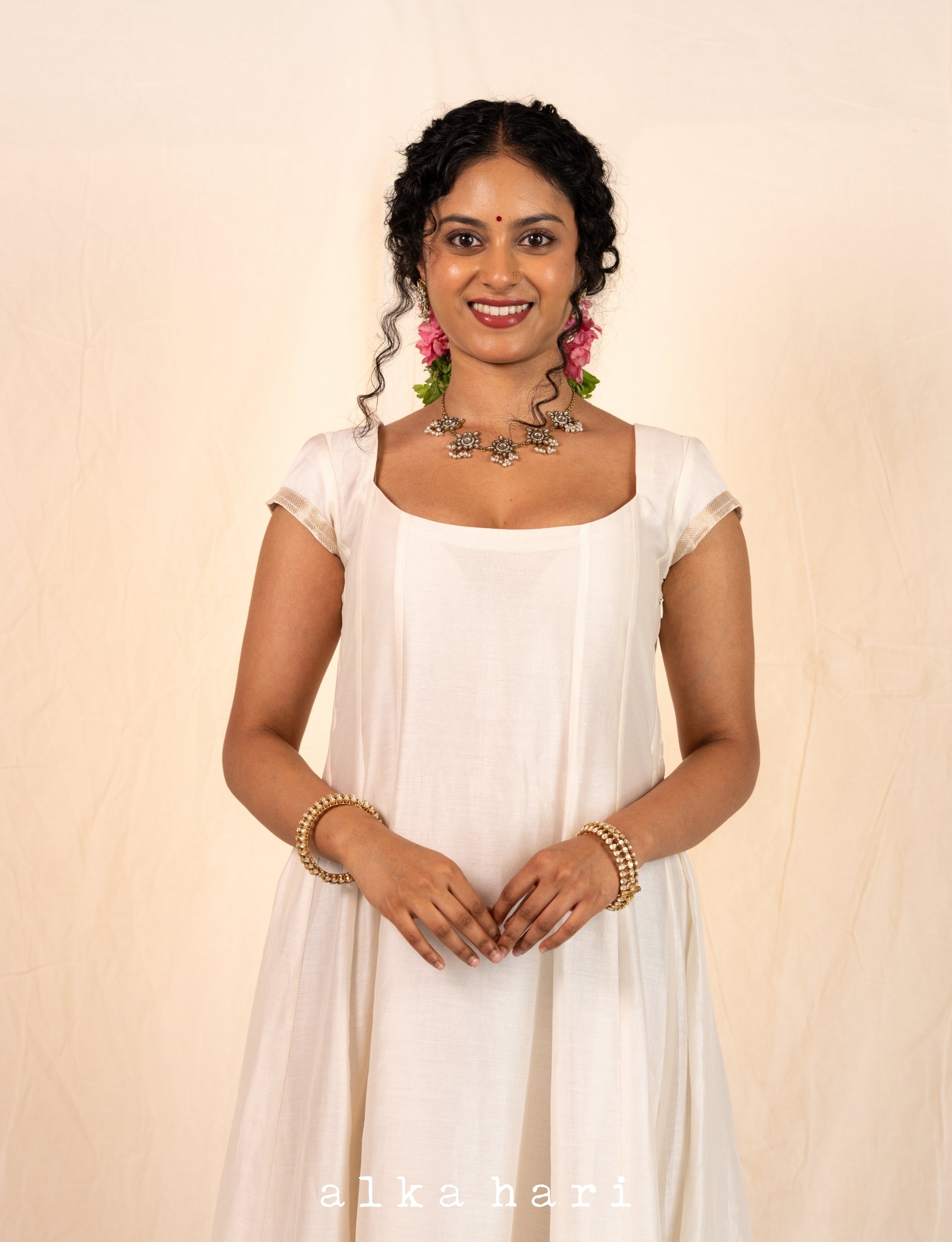 Off White Chanderi Silk Dress with Intricate Border
