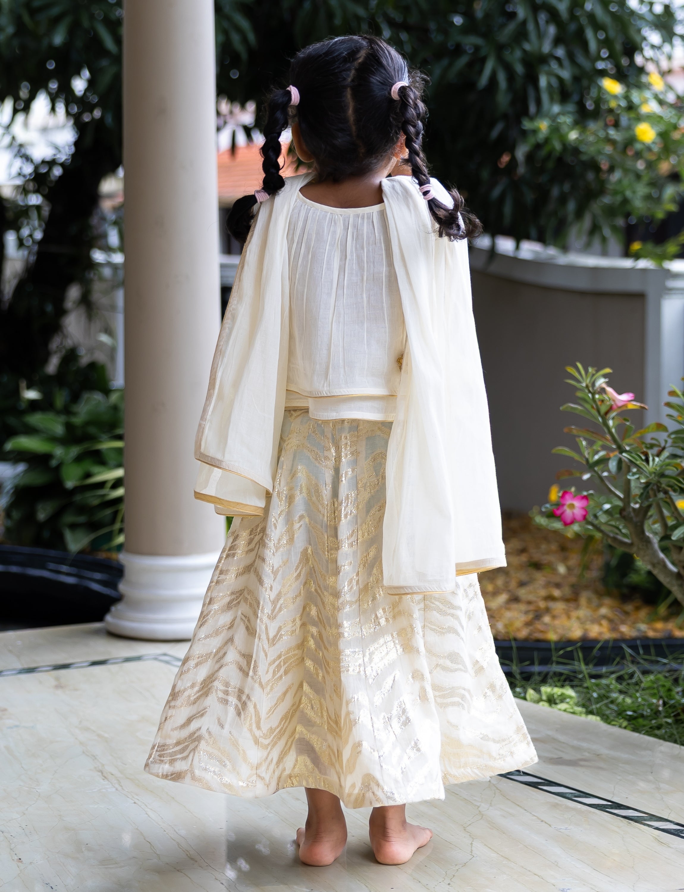 Shoulder Tie Flared Top with Panelled Skirt