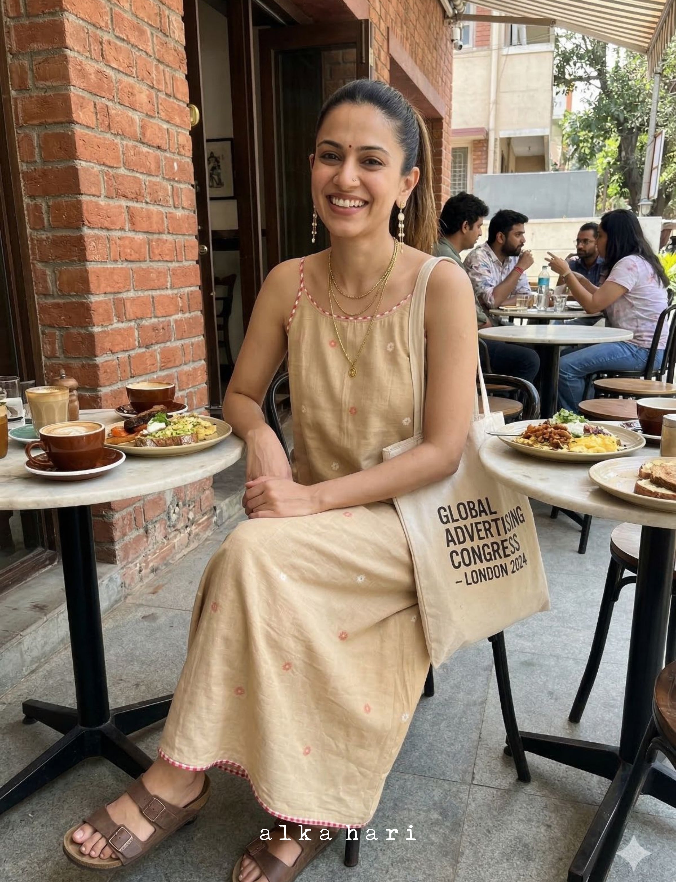 Beige Jamdhani Slip Dress