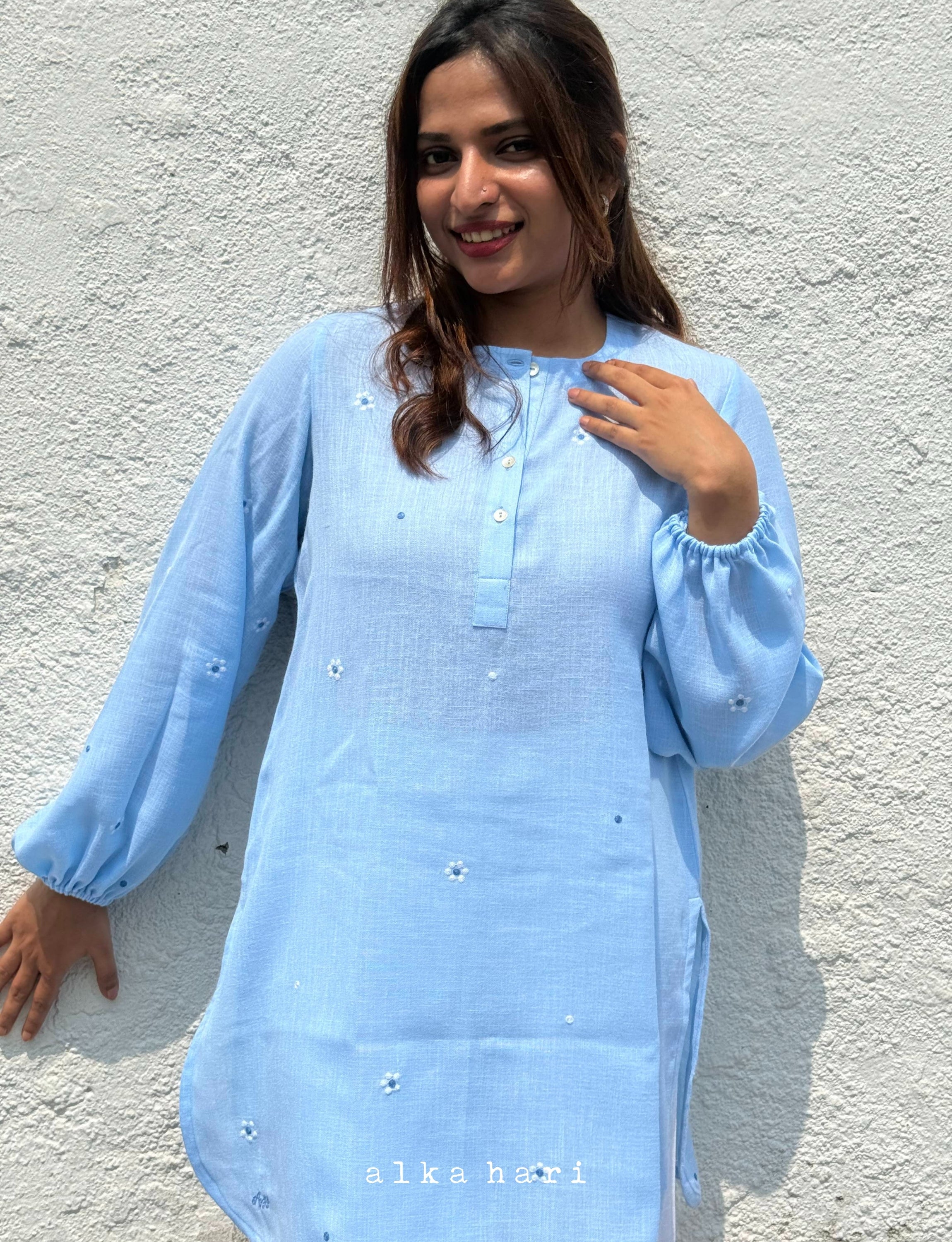Sky Blue Embroidered Kurta