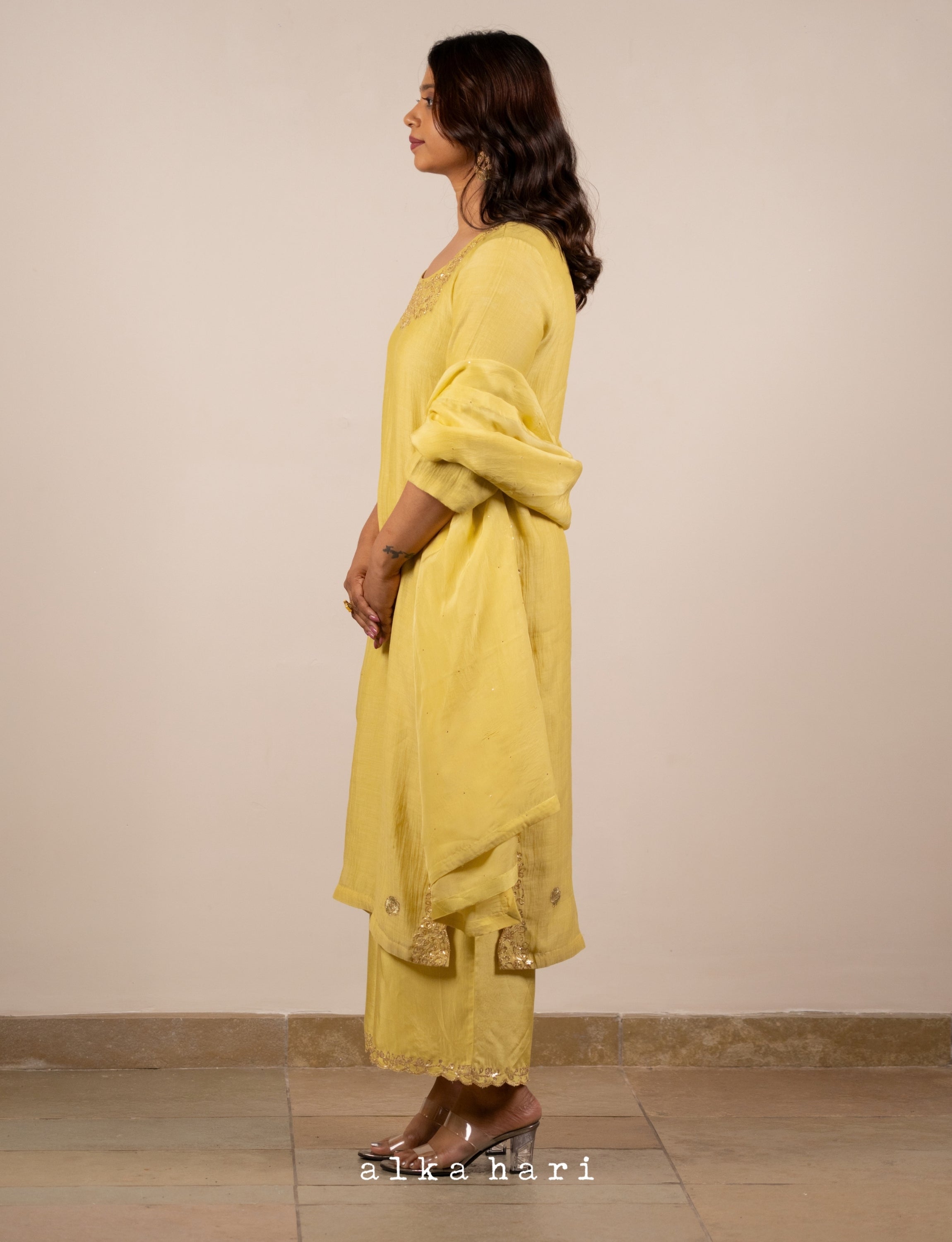 Yellow Mukaish Embroidered Chanderi Silk Kurta