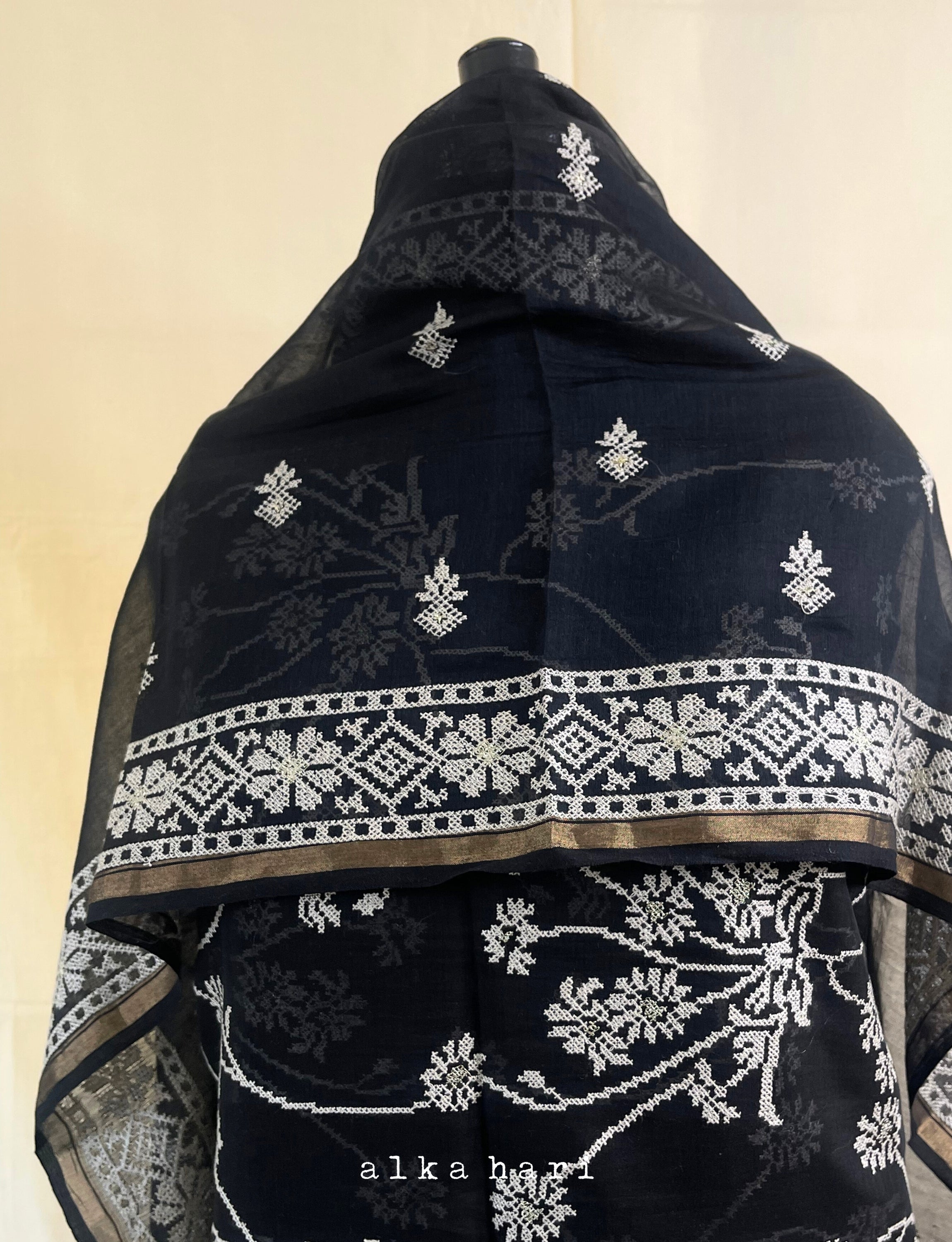 Black Embroidered Chanderi Silk