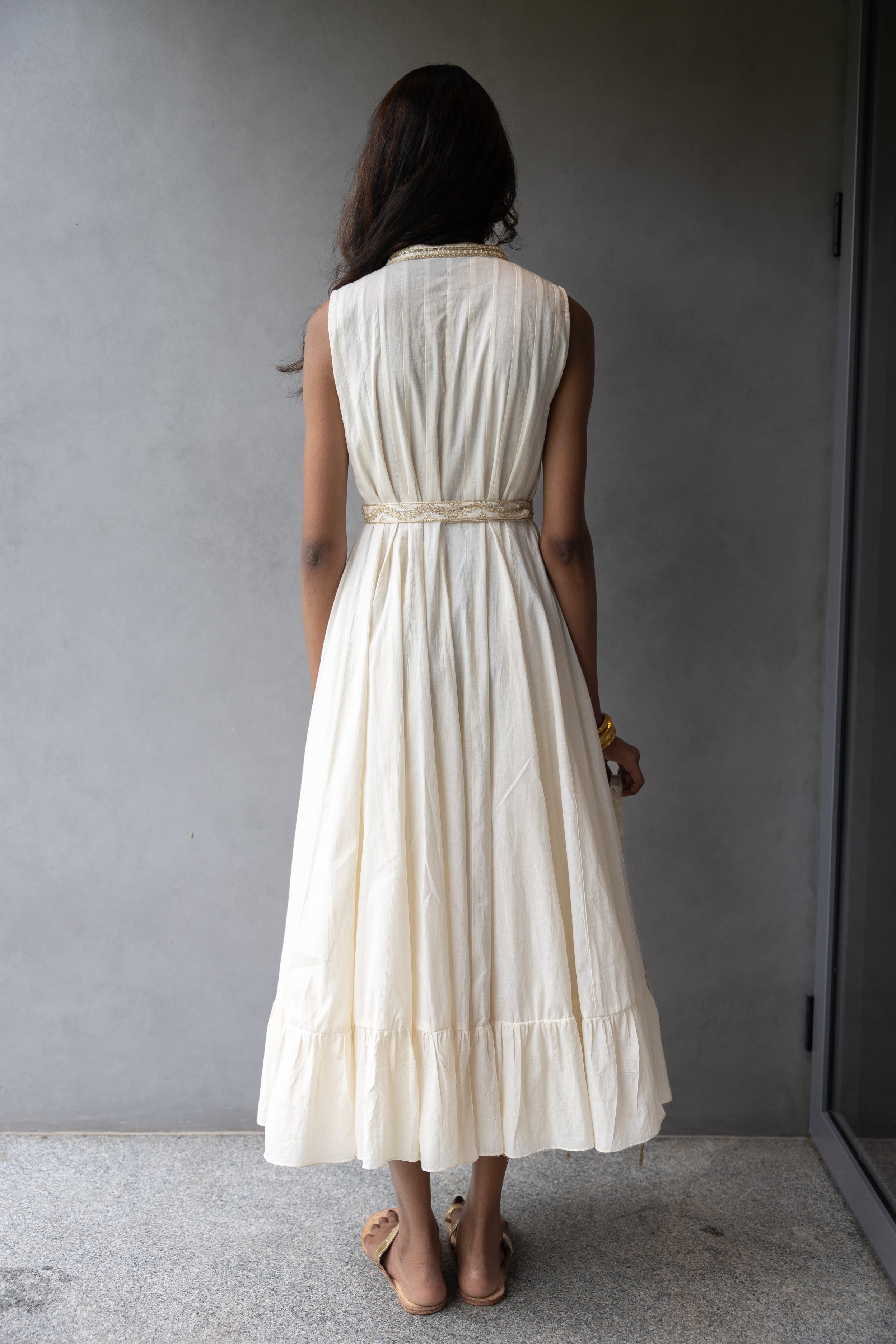 Panelled Dress with Embroidered Belt