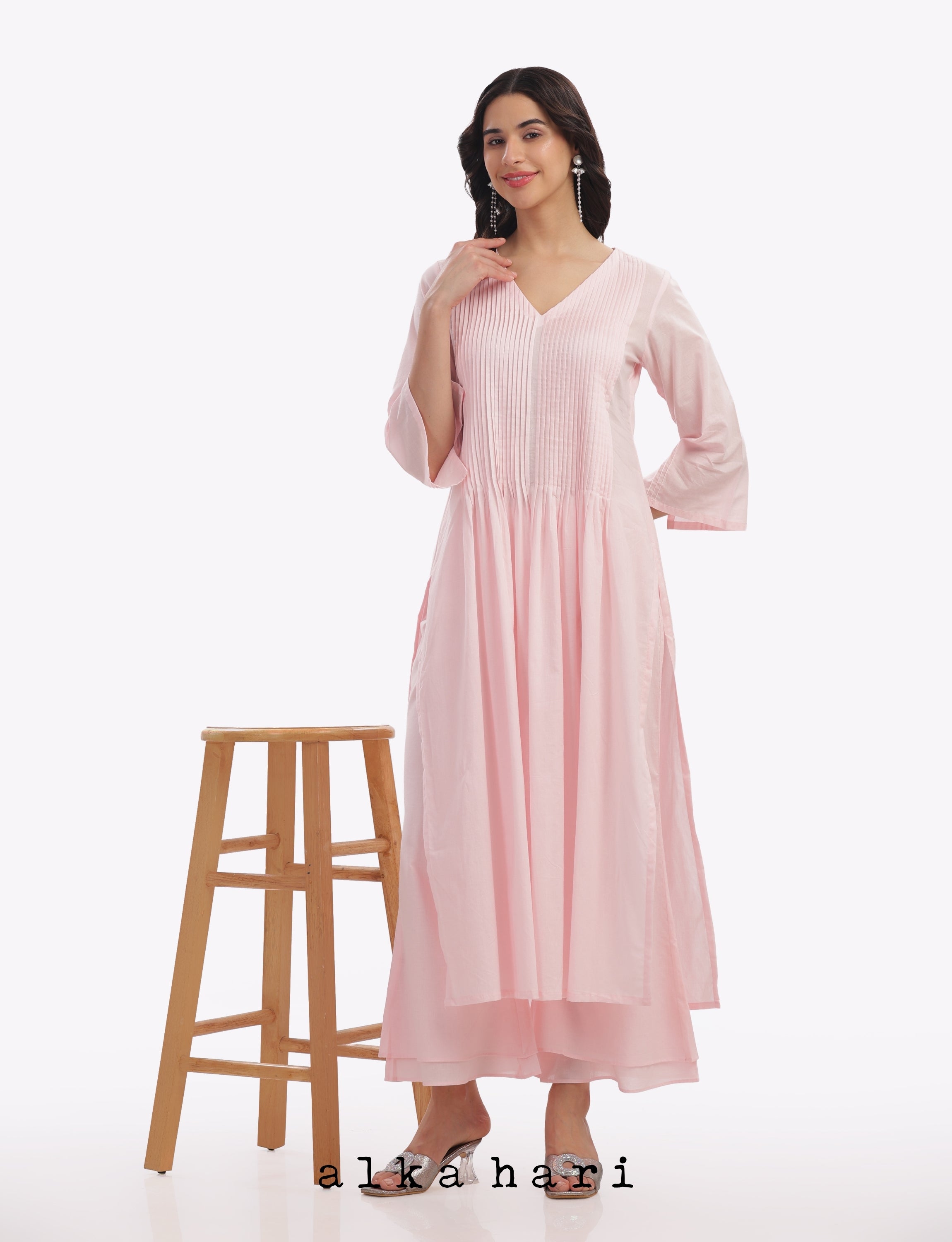 Soft Pink Pleated Kurta