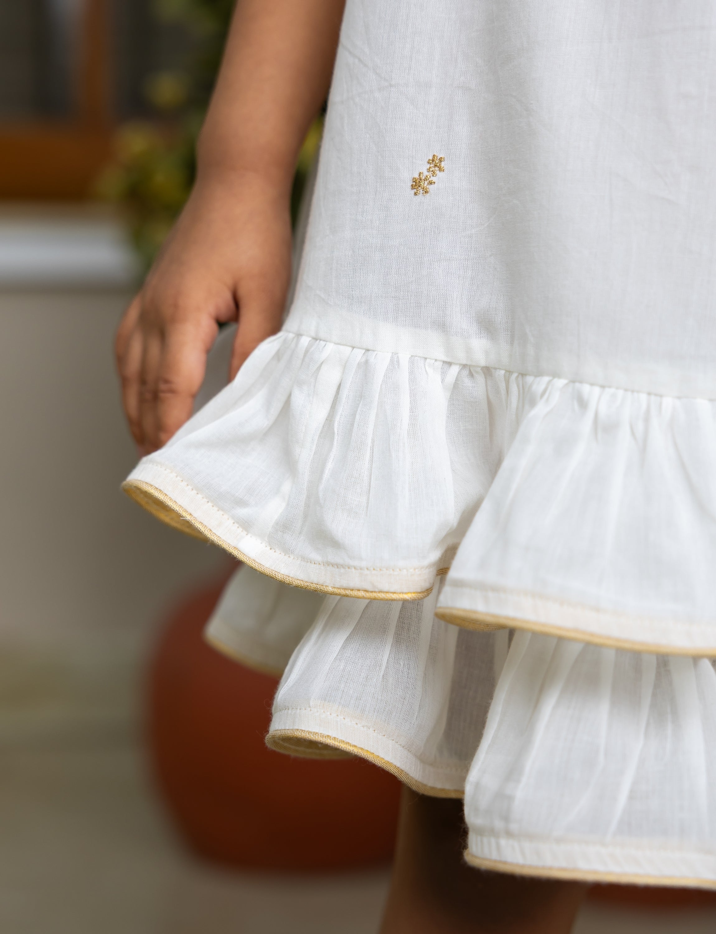 Shoulder-Tie Flared frock with Ruffled Hem