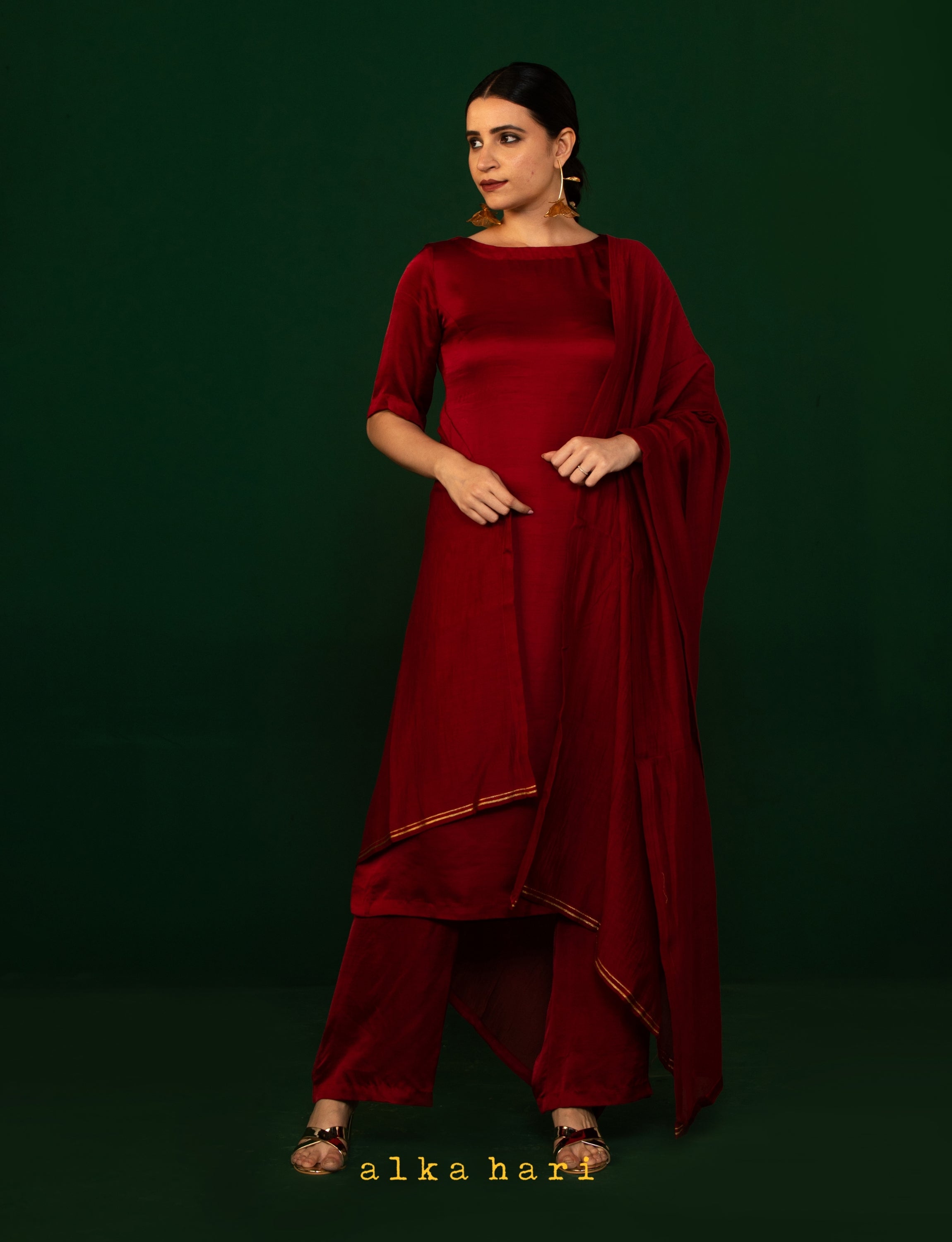 Carmine Red Silk Kurta