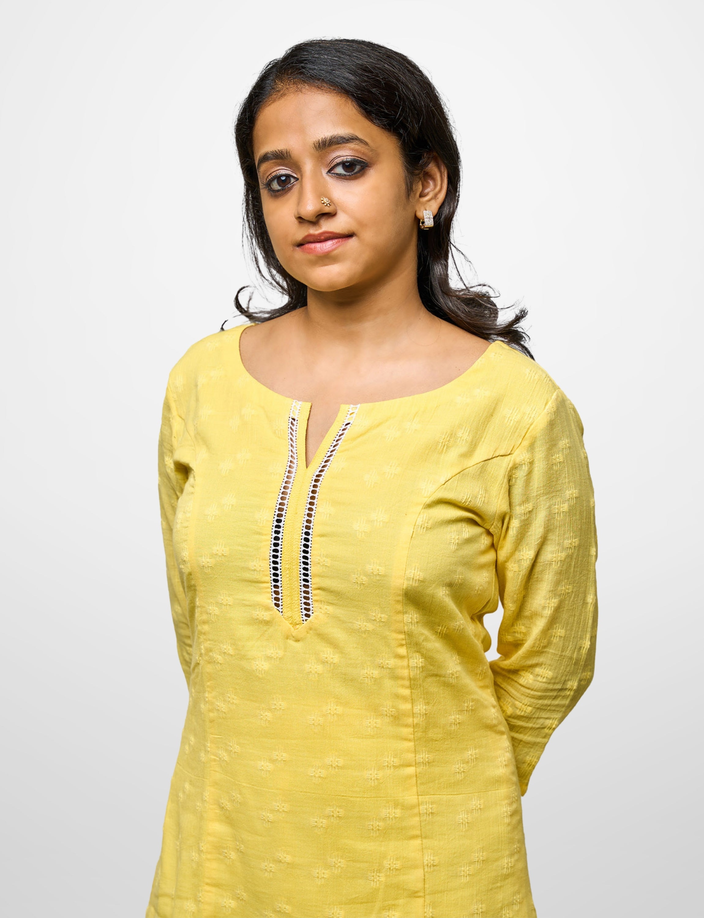 Yellow anarkali with lace details set