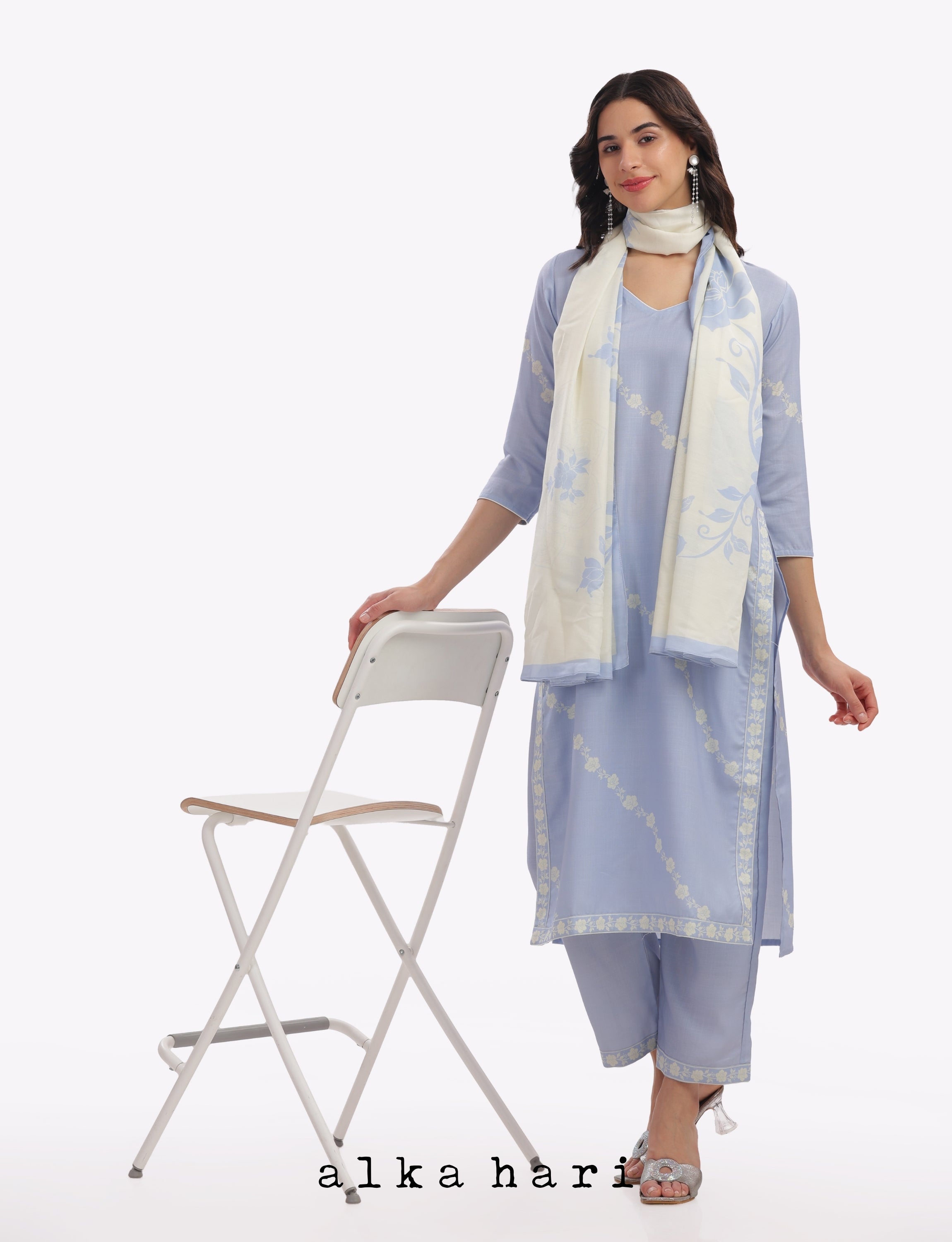 Light Blue Floral Printed Kurta