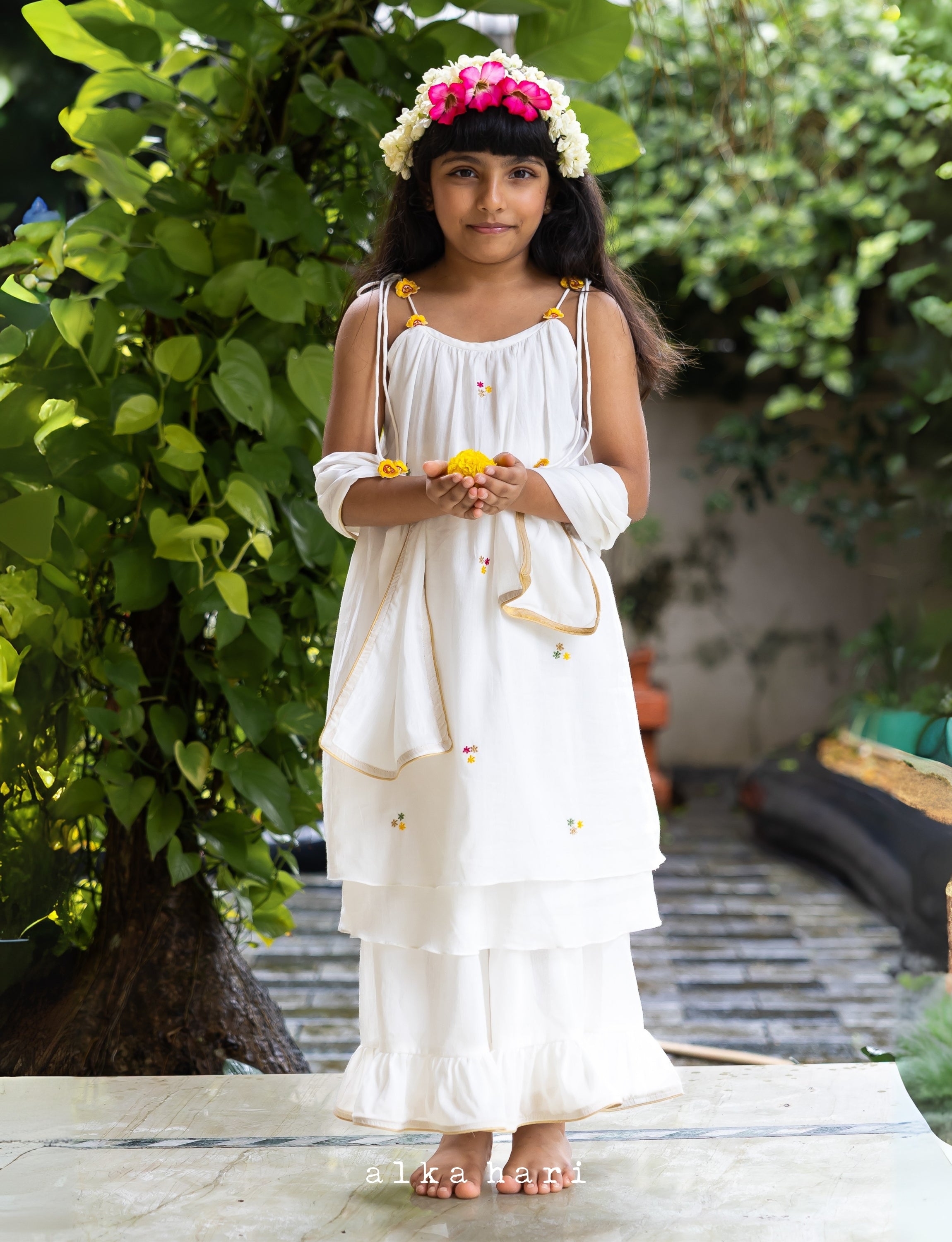 Shoulder-Tie kurta with Ruffled Hem Palazzo