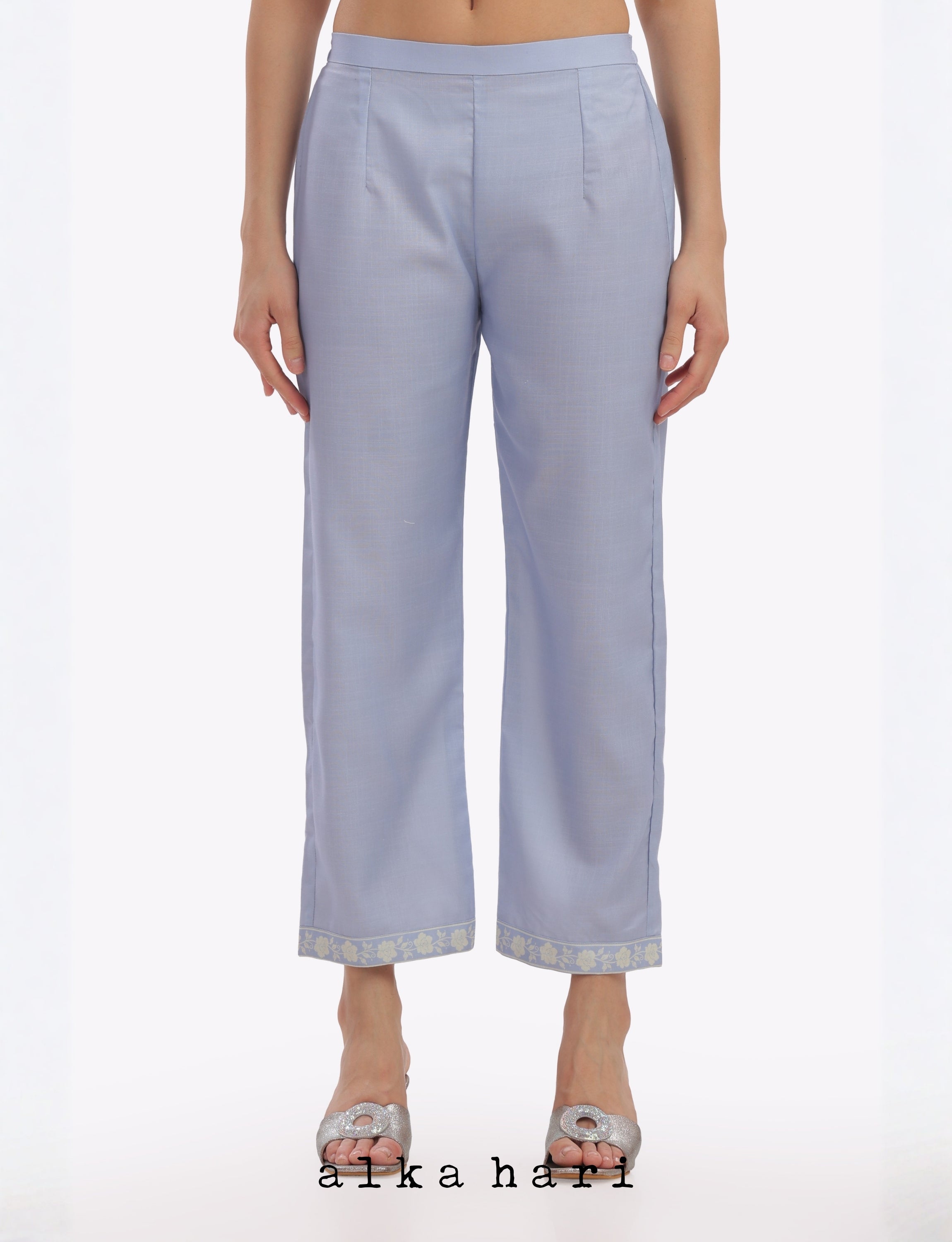 Light Blue Linen Palazzo Pants