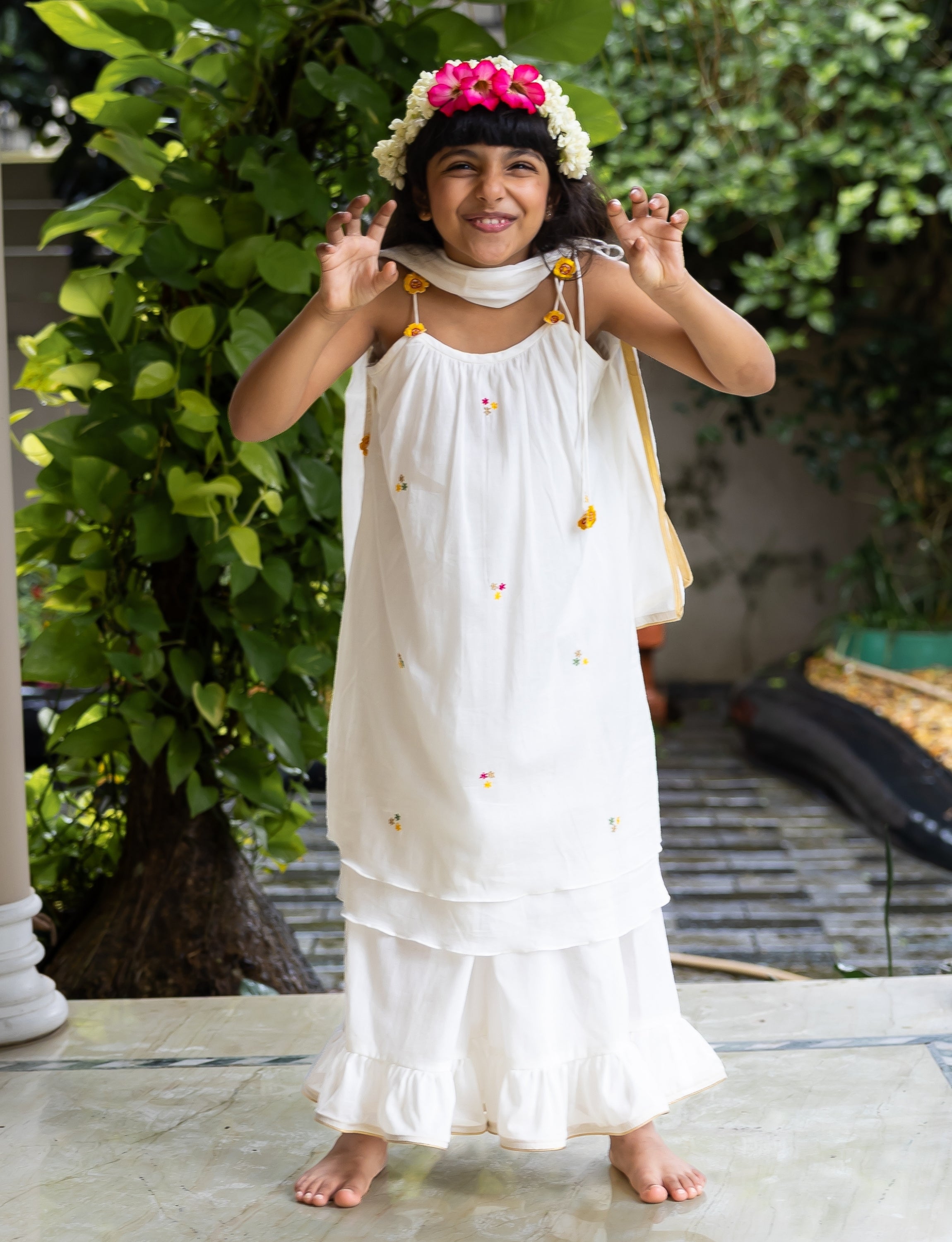 Shoulder-Tie kurta with Ruffled Hem Palazzo