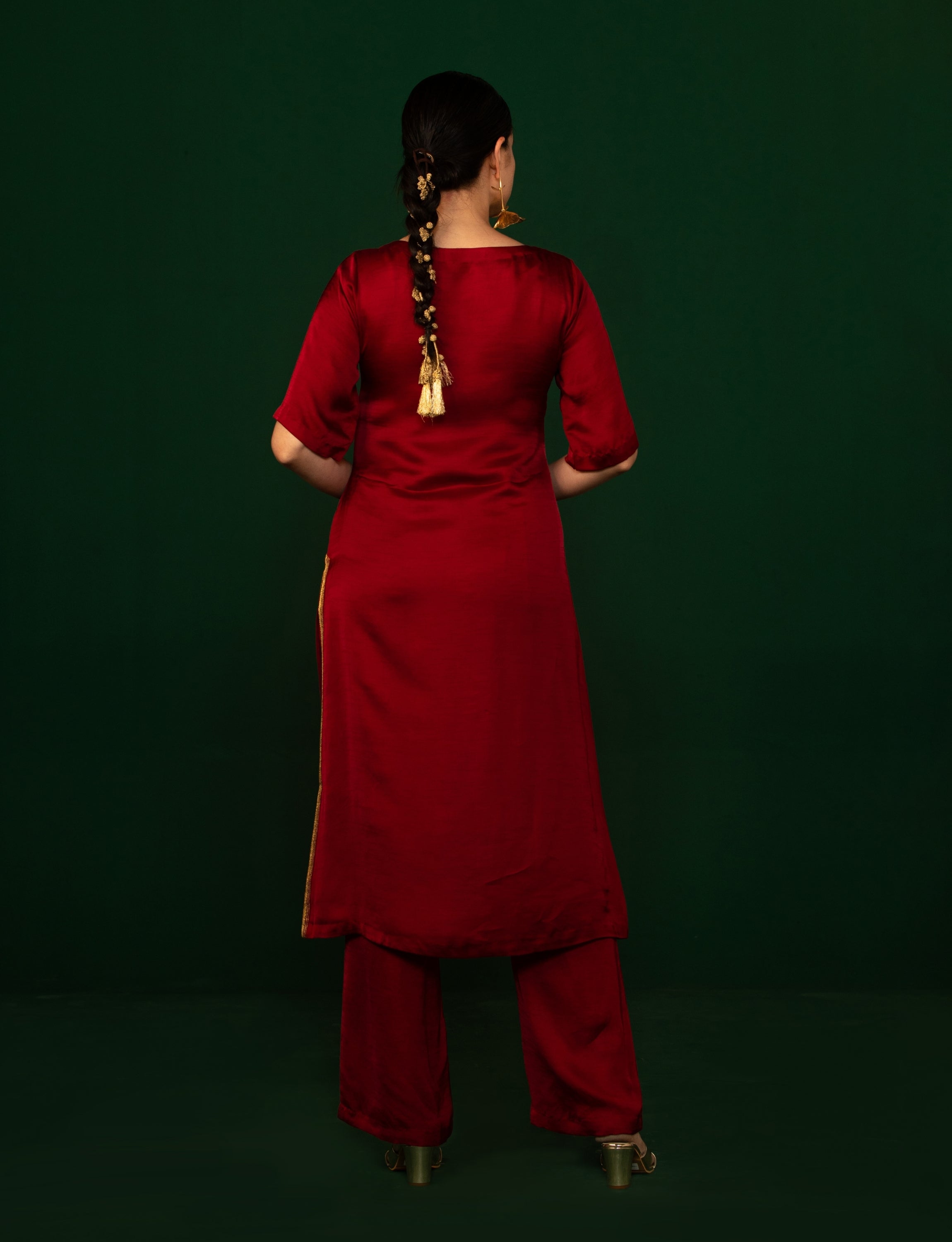 Carmine Red Silk Kurta
