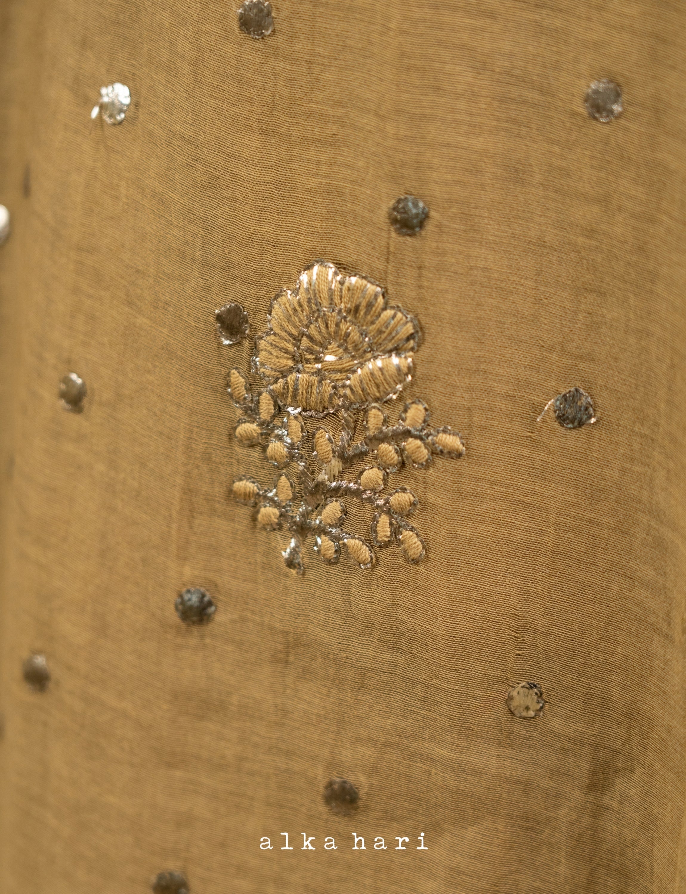 Olive Green Golden Embroidered Chanderi Kurta