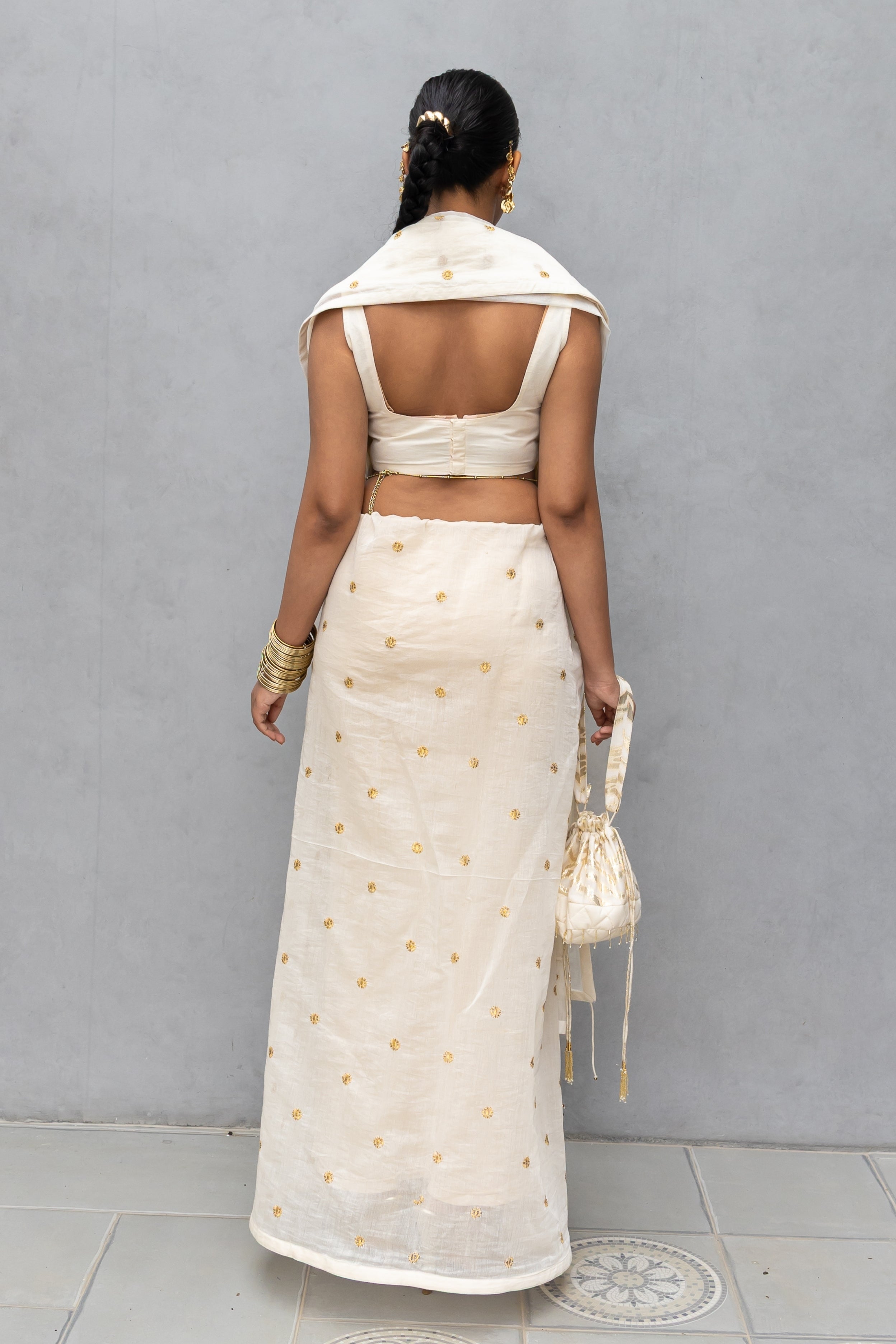 Silk Saree with Embroidered Buttas