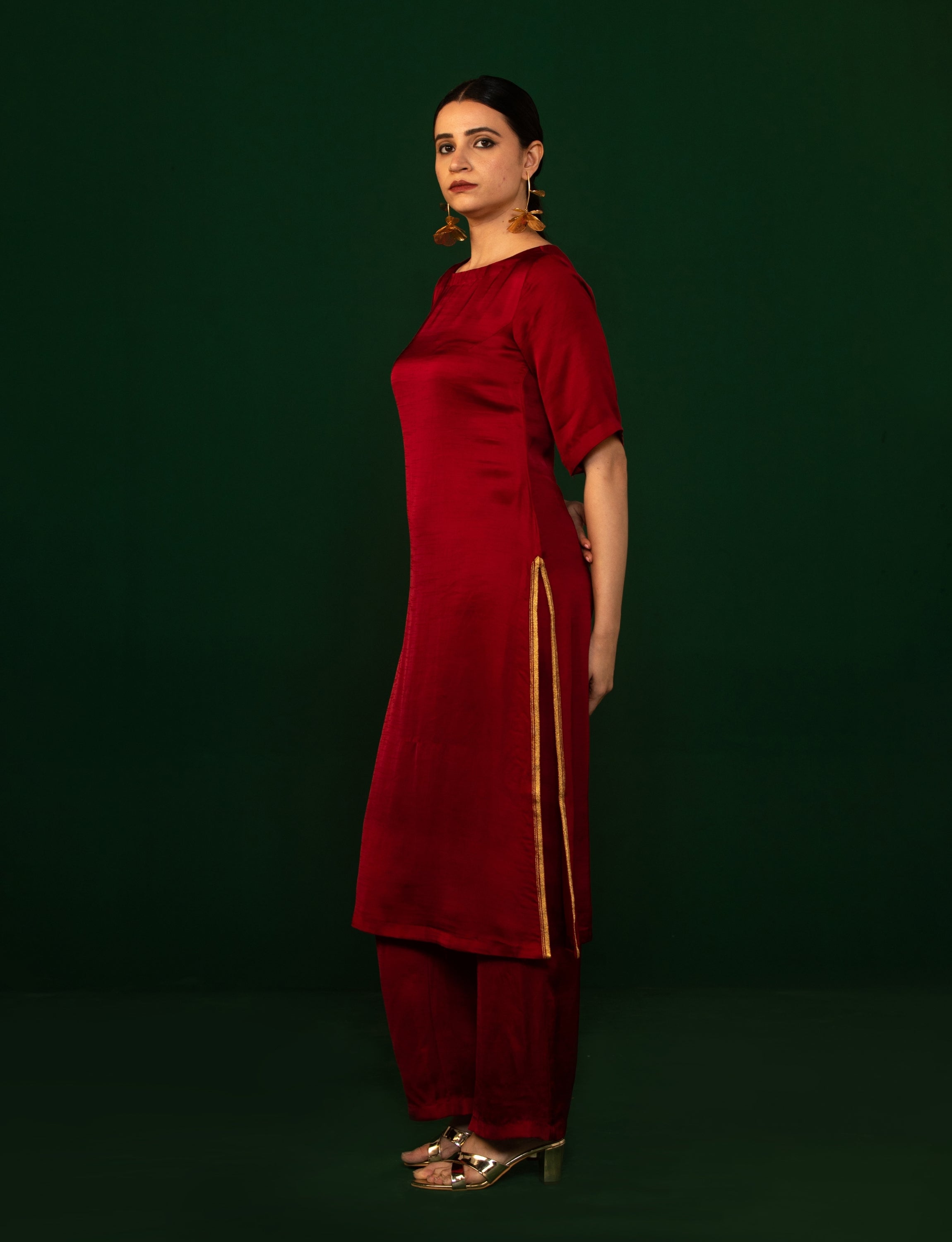 Carmine Red Silk Kurta