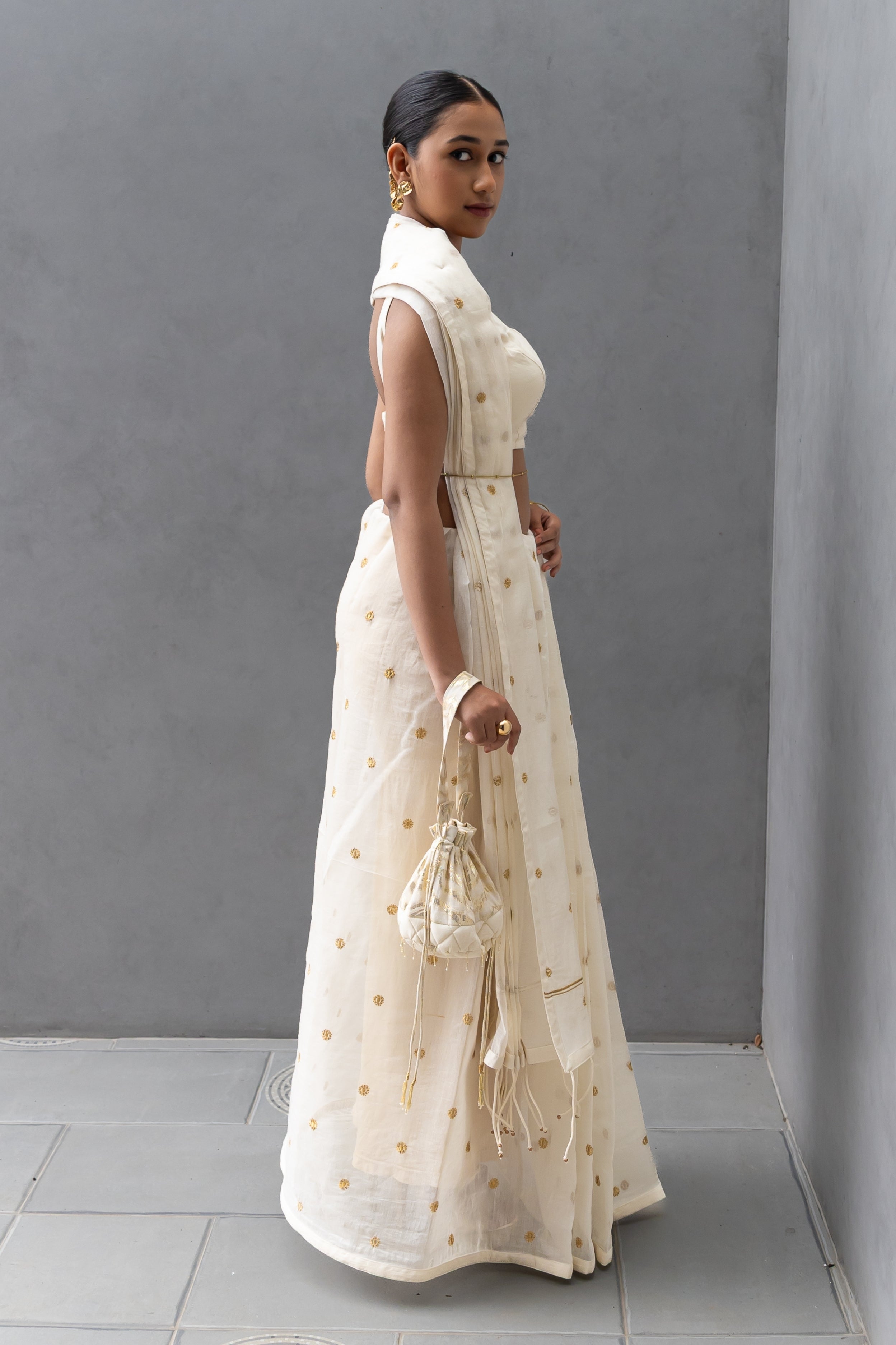 Silk Saree with Embroidered Buttas