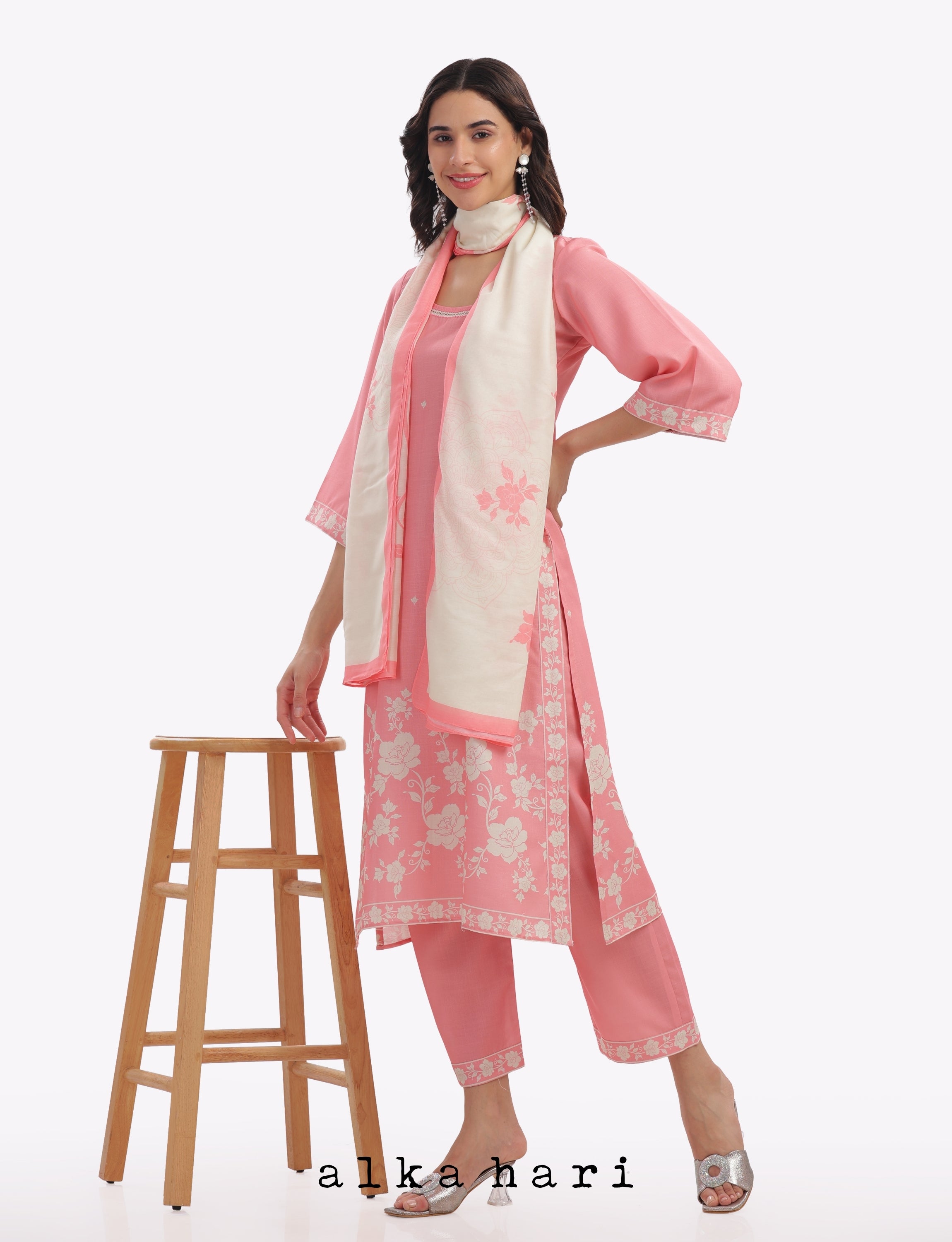 Peach Floral Printed Kurta